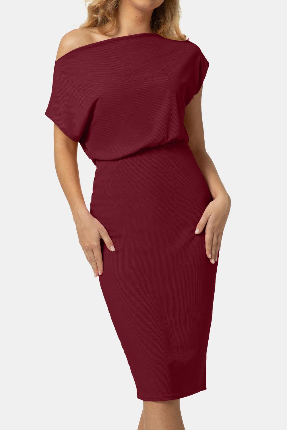 Boat Neck Short Sleeve Knee-Length Dress BLUE ZONE PLANET