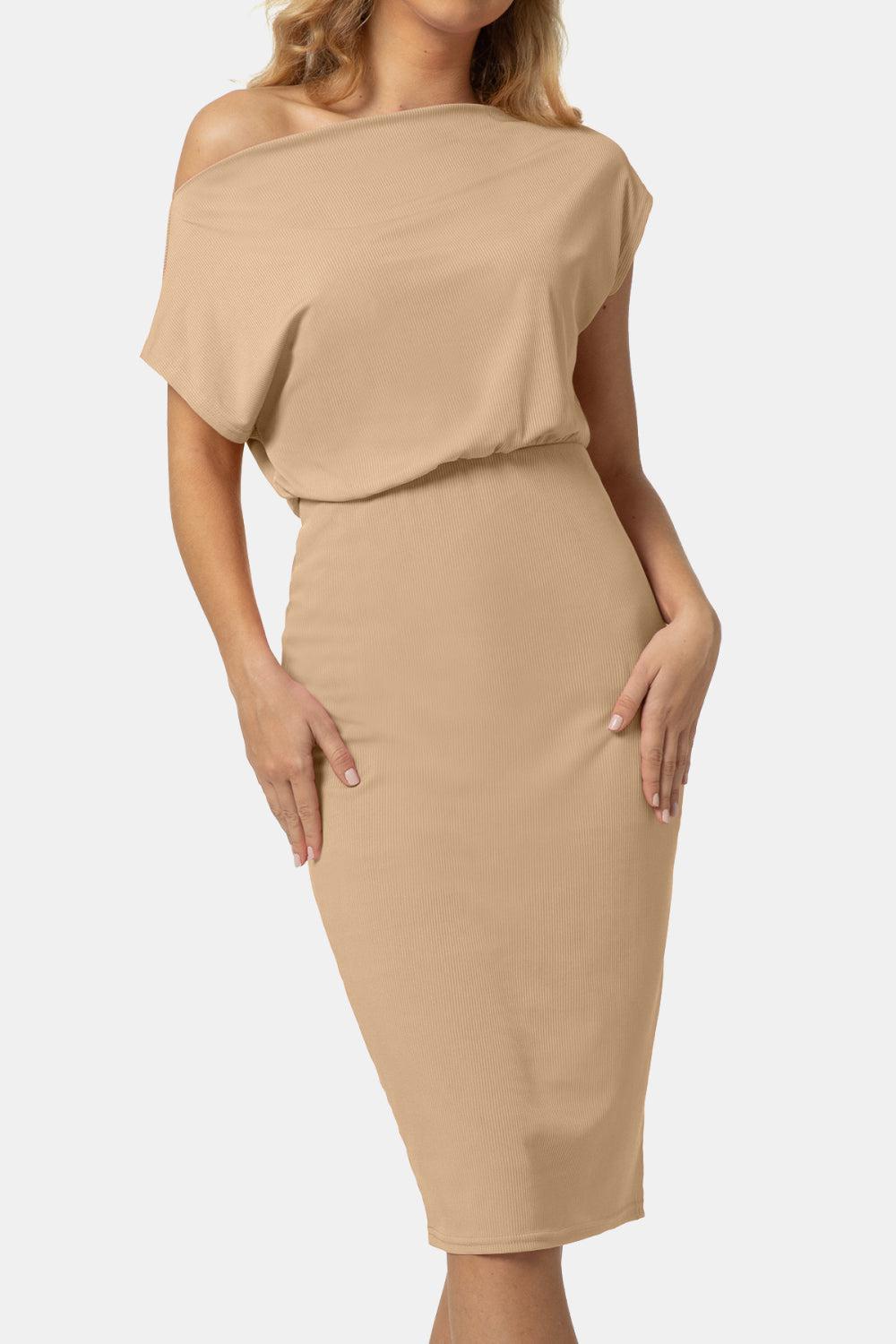 Boat Neck Short Sleeve Knee-Length Dress BLUE ZONE PLANET