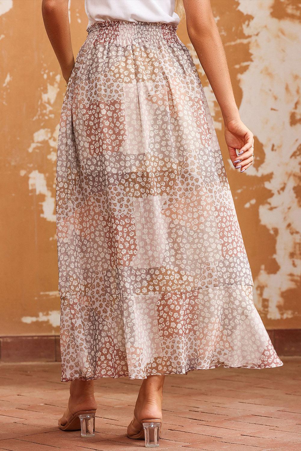 Bohemian Floral Buttoned Front Slit Skirt BLUE ZONE PLANET