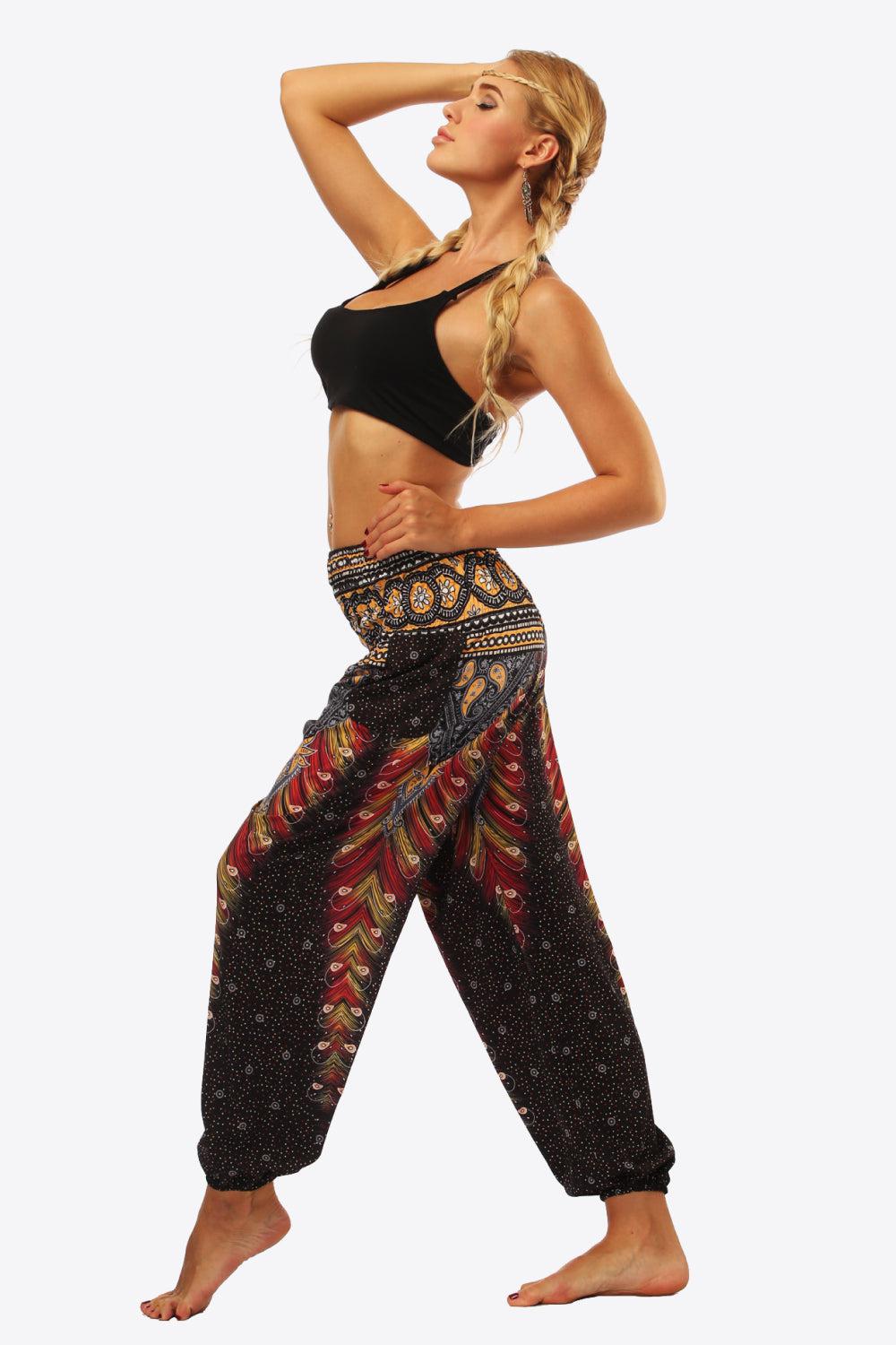 Bohemian Printed Pants with Pockets BLUE ZONE PLANET