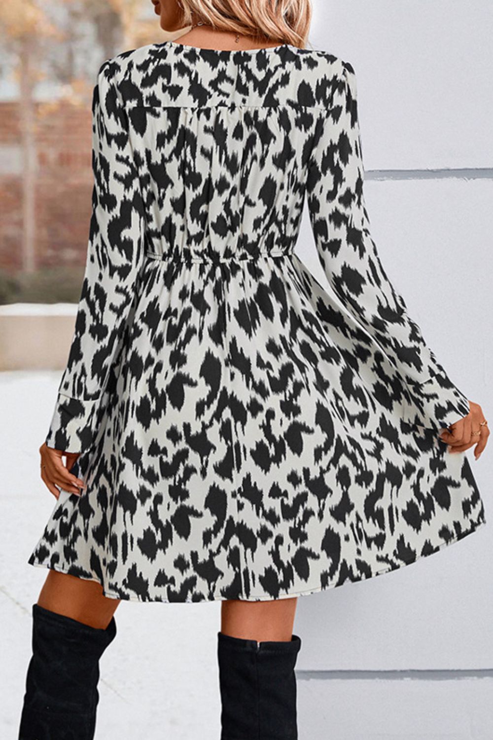 Boho Printed V-Neck Long Sleeve Dress BLUE ZONE PLANET