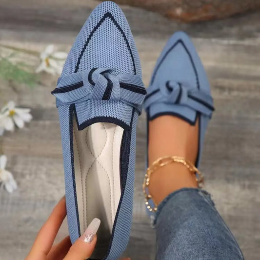 Bow Contrast Trim Point Toe Sneakers Trendsi