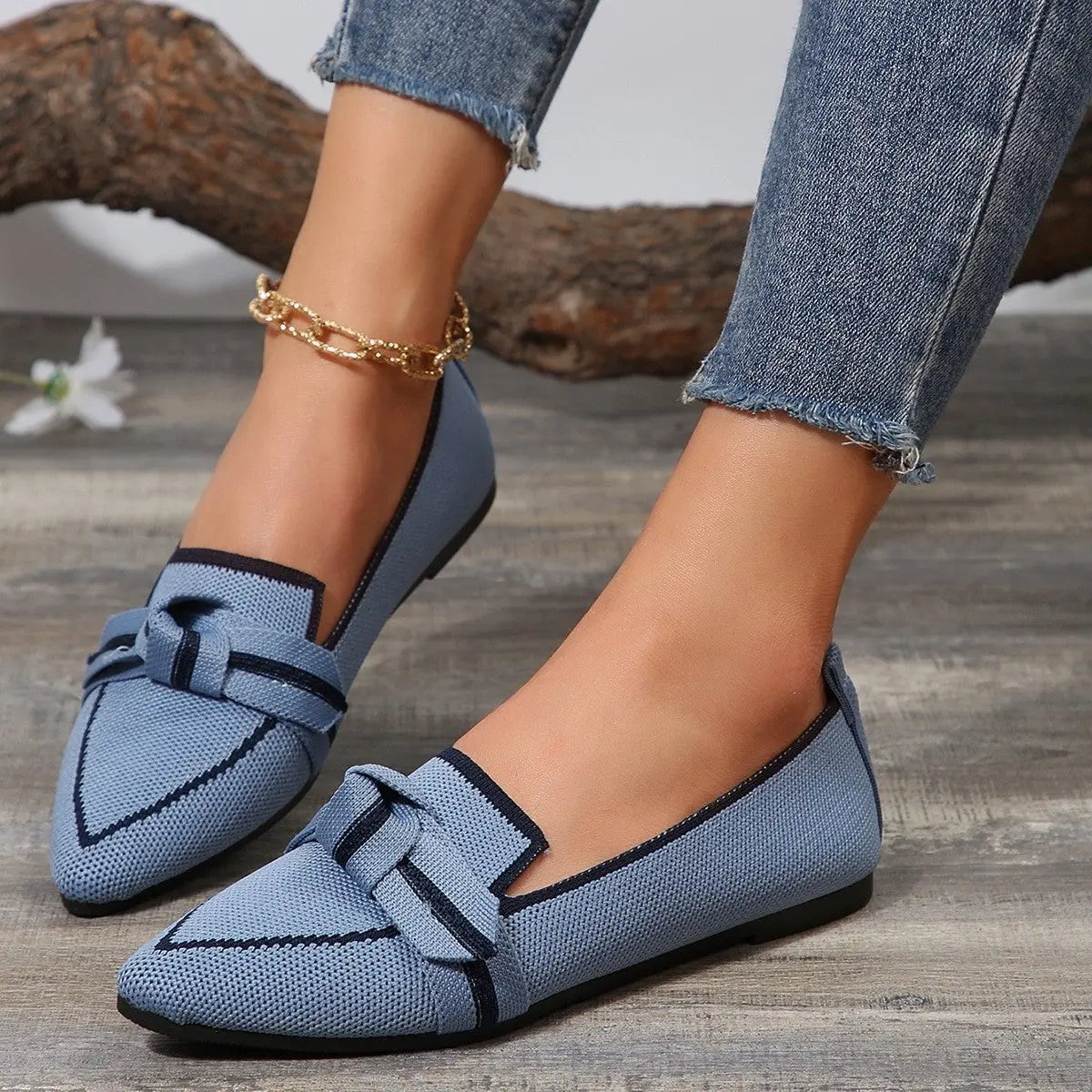 Bow Contrast Trim Point Toe Sneakers Trendsi