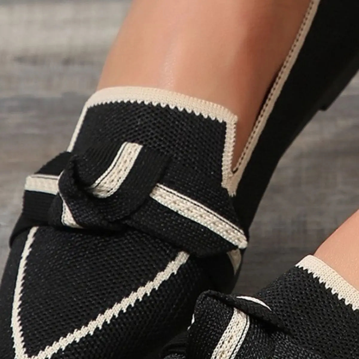 Bow Contrast Trim Point Toe Sneakers Trendsi