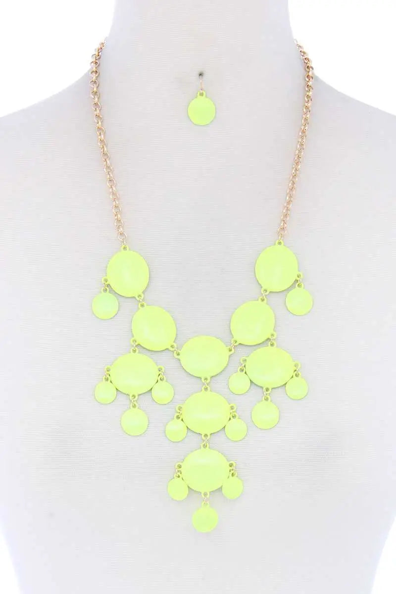 Brushed Oval Shape Dangle Metal Necklace Blue Zone Planet