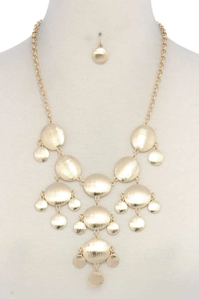 Brushed Oval Shape Dangle Metal Necklace Blue Zone Planet