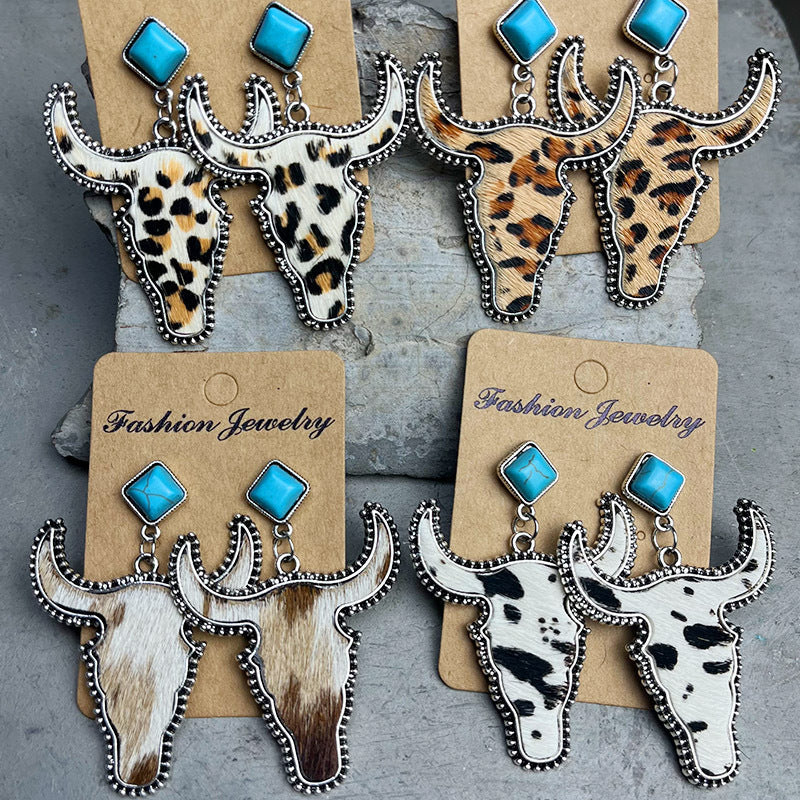 Bull Shape Turquoise Dangle Earrings BLUE ZONE PLANET
