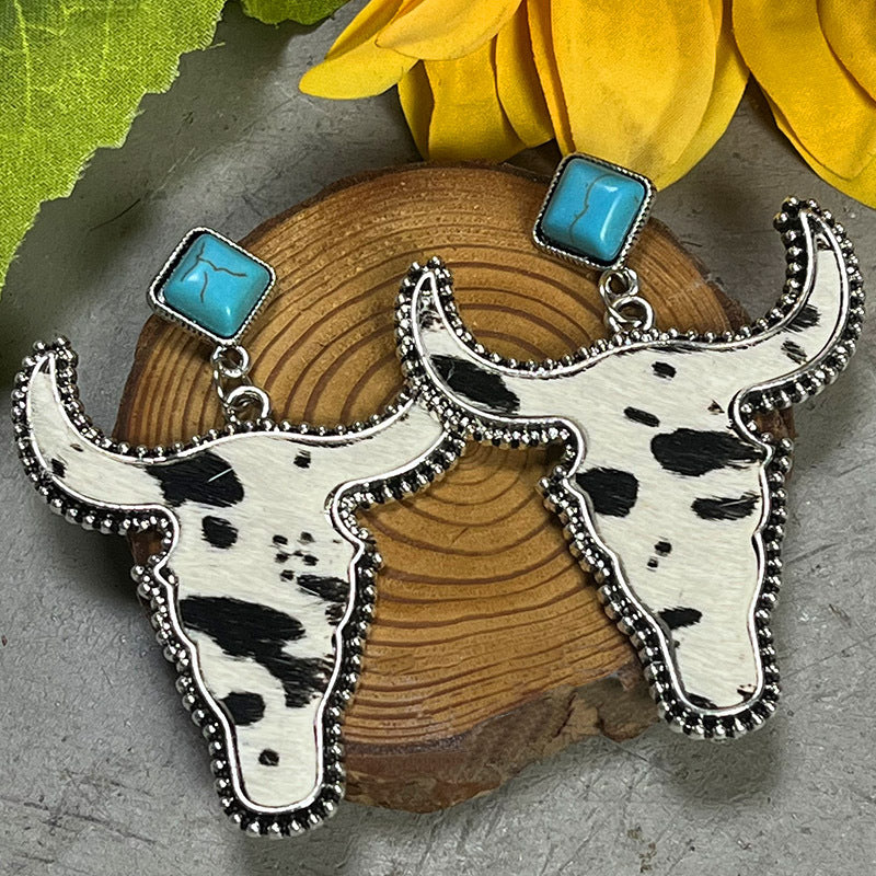 Bull Shape Turquoise Dangle Earrings BLUE ZONE PLANET