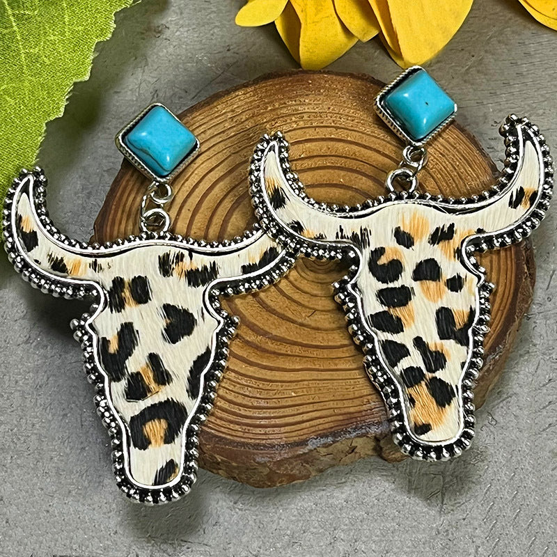 Bull Shape Turquoise Dangle Earrings BLUE ZONE PLANET