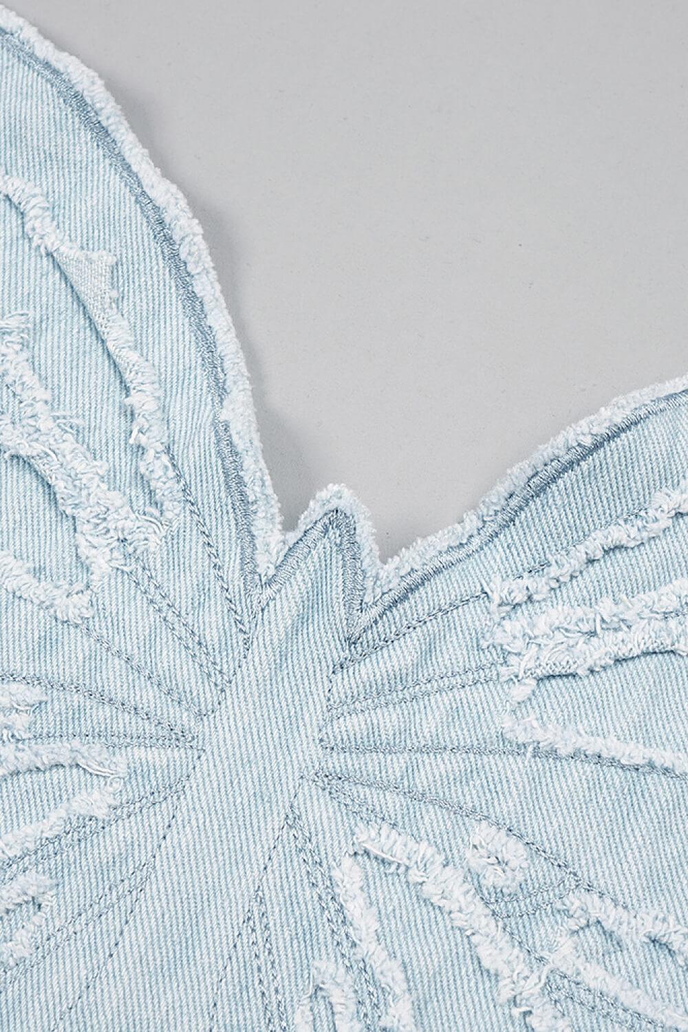 Butterfly Halter Neck Denim Top and Jeans Set BLUE ZONE PLANET