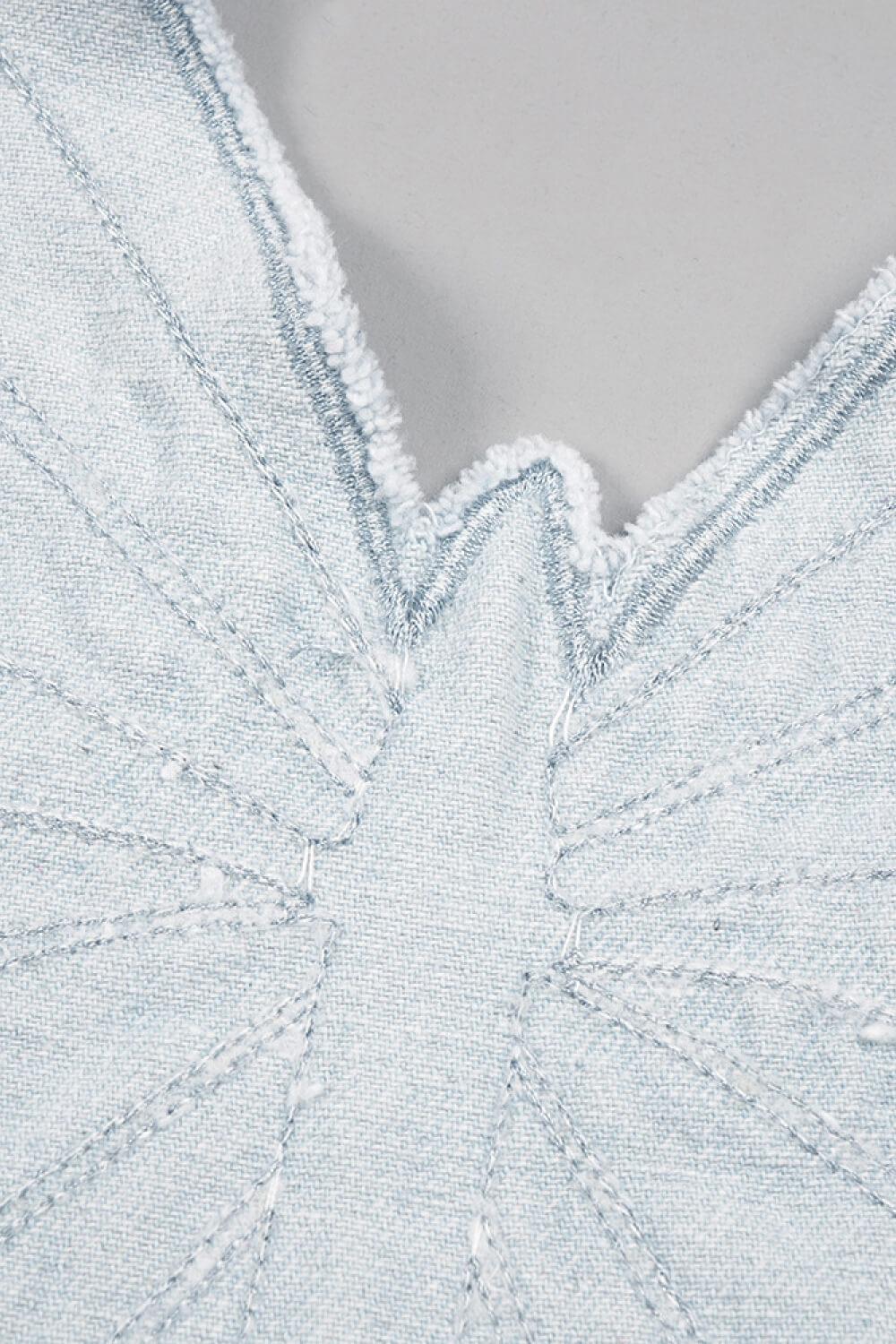 Butterfly Halter Neck Denim Top and Jeans Set BLUE ZONE PLANET