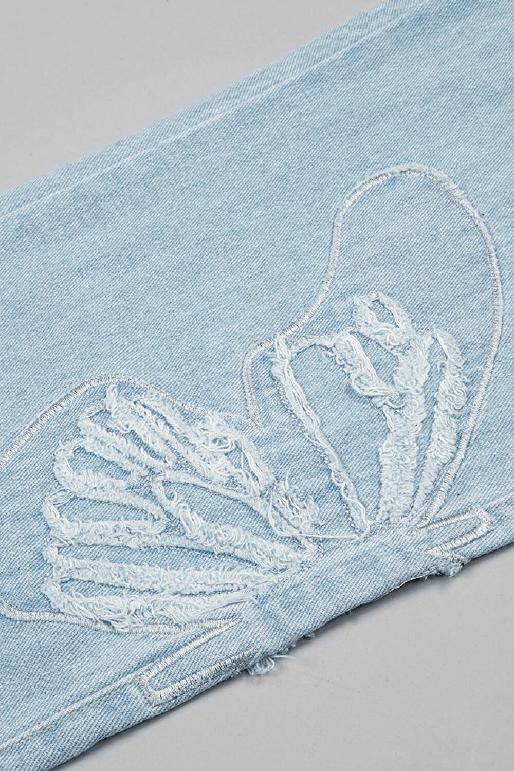 Butterfly Halter Neck Denim Top and Jeans Set BLUE ZONE PLANET