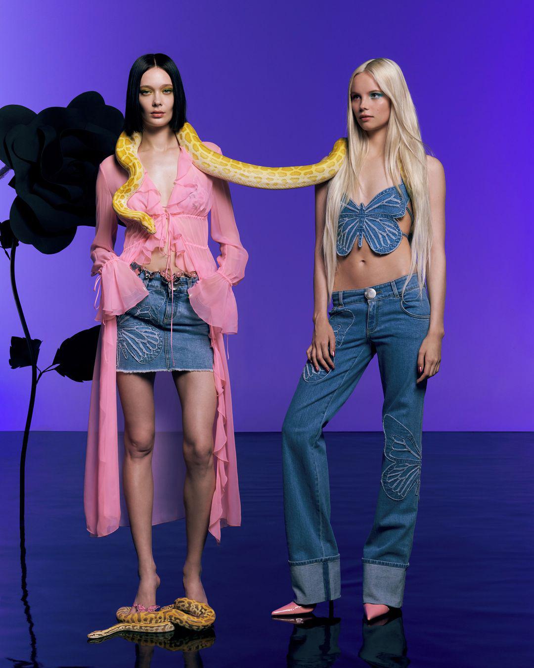 Butterfly Halter Neck Denim Top and Jeans Set BLUE ZONE PLANET