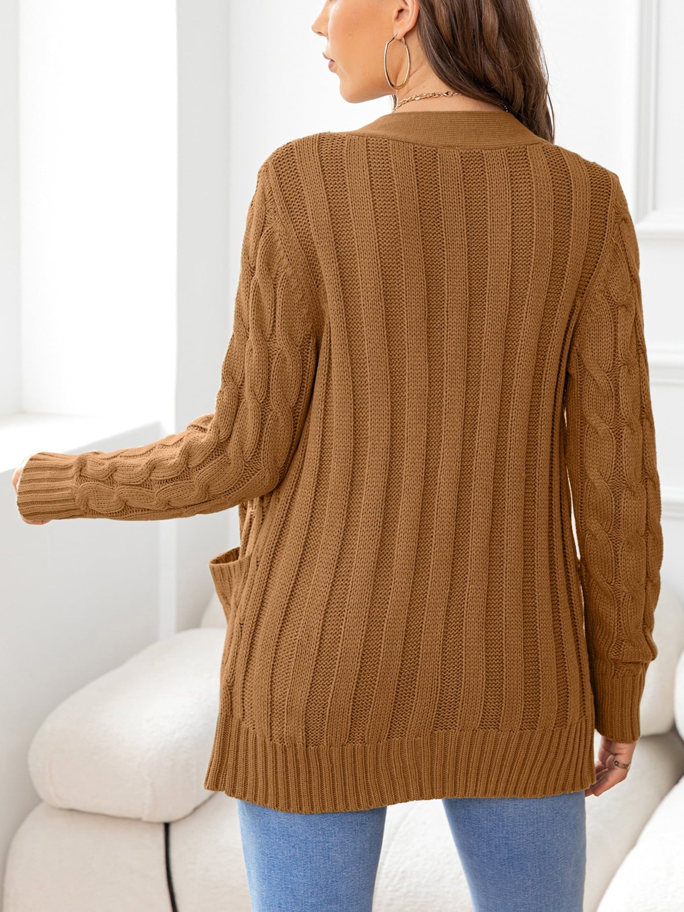 Button Down Cable-Knit Cardigan BLUE ZONE PLANET