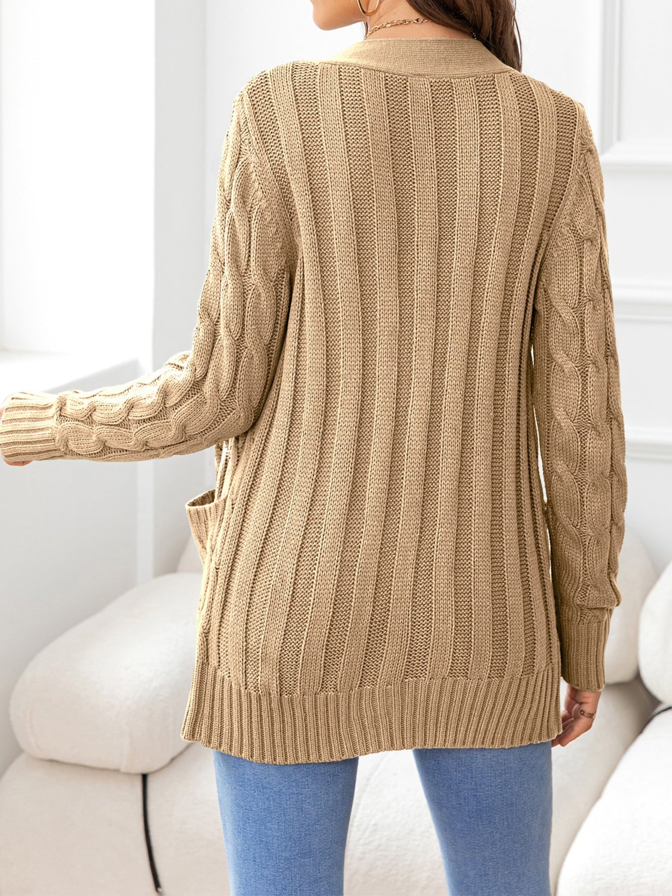 Button Down Cable-Knit Cardigan BLUE ZONE PLANET