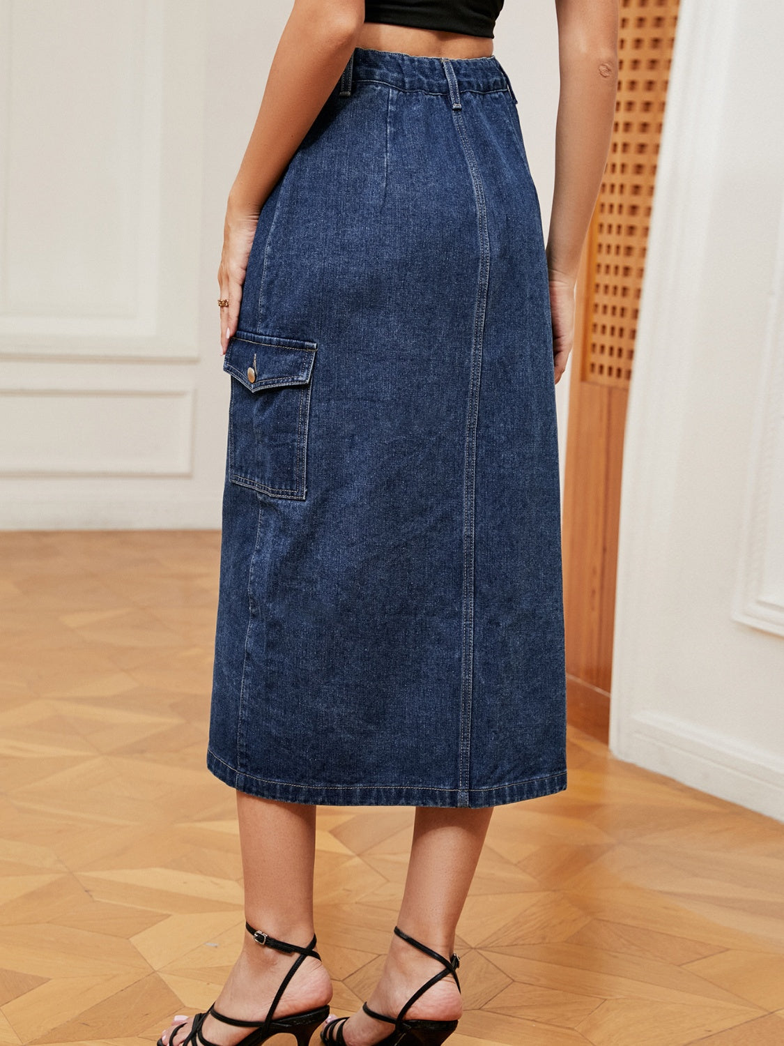 Button Down Denim Skirt BLUE ZONE PLANET