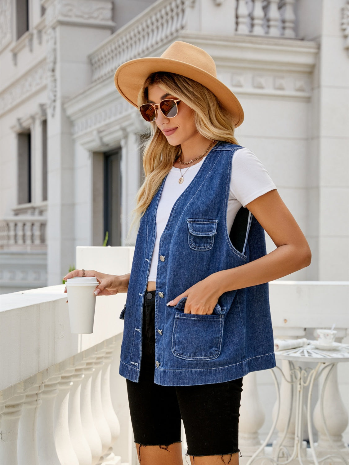 Button Down Denim Vest BLUE ZONE PLANET