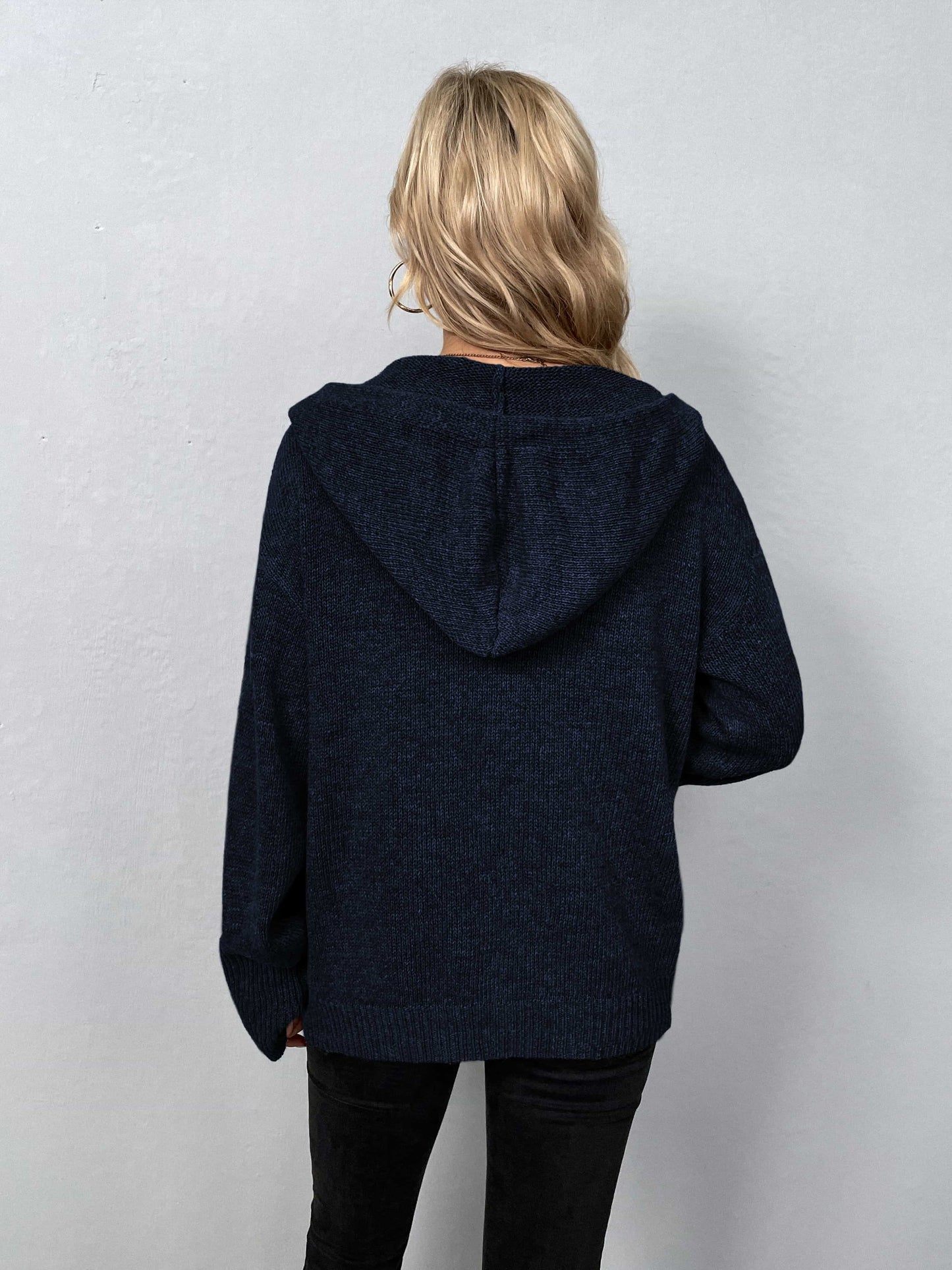 Button-Down Long Sleeve Hooded Sweater BLUE ZONE PLANET