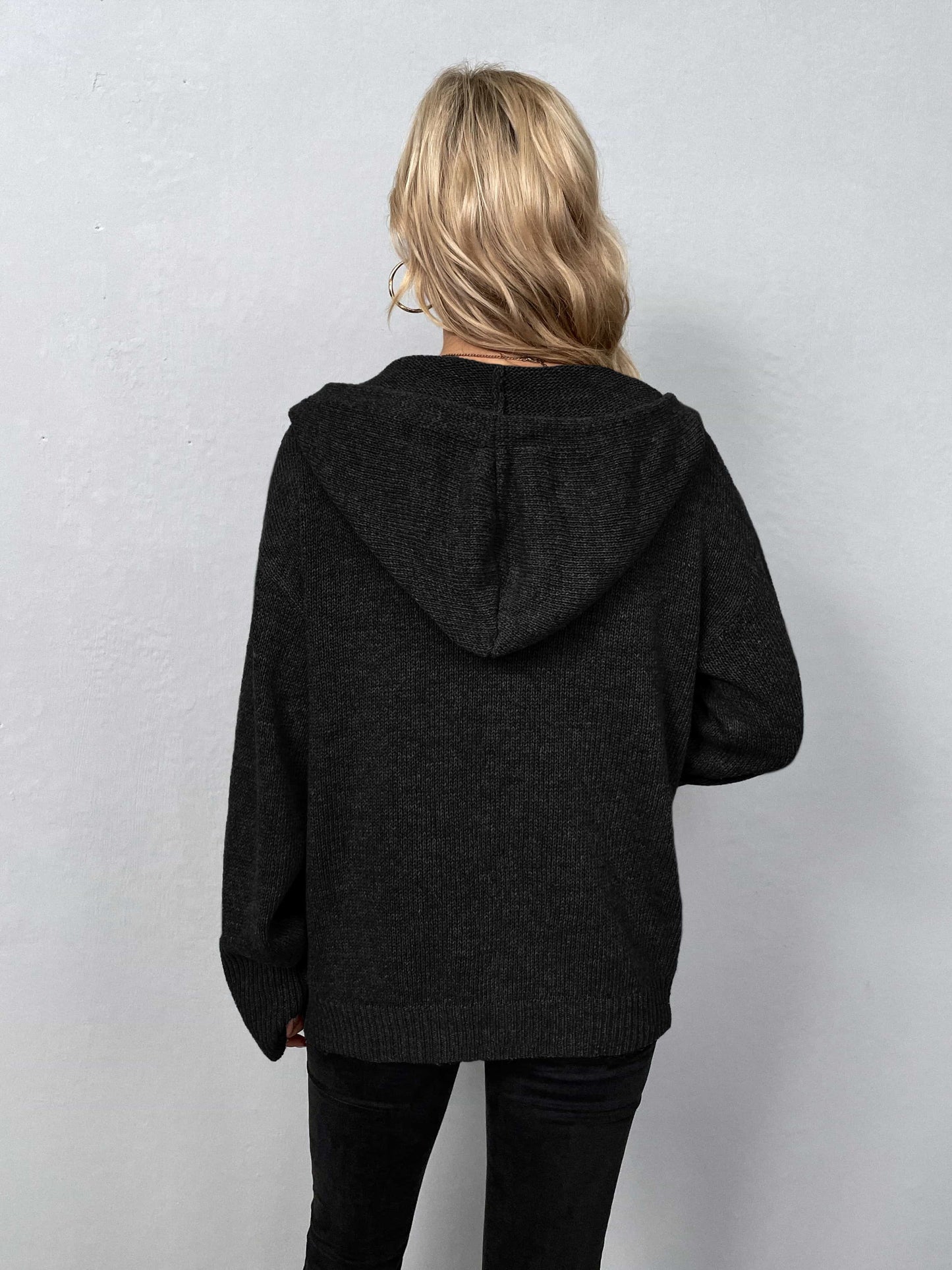 Button-Down Long Sleeve Hooded Sweater BLUE ZONE PLANET