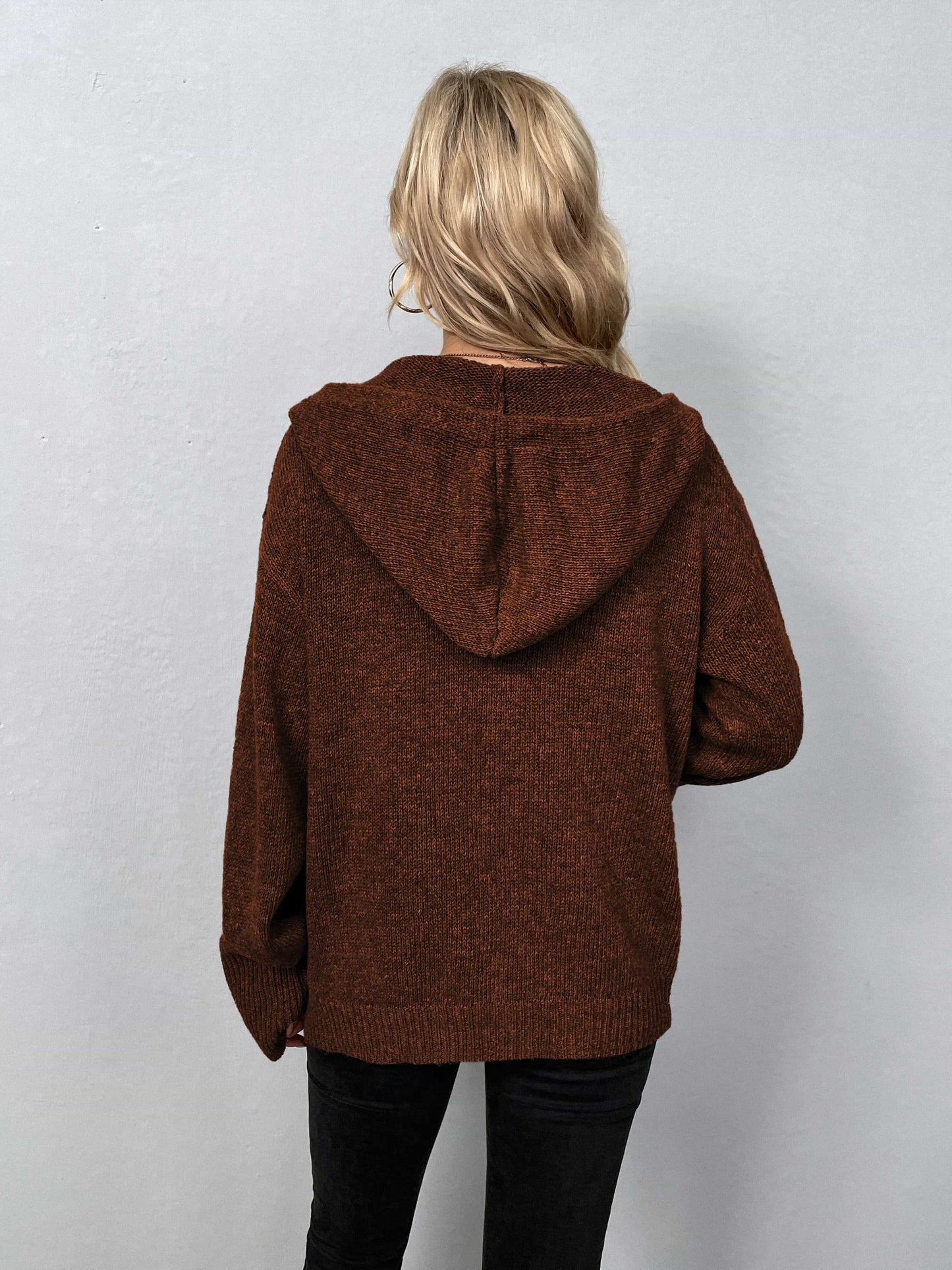 Button-Down Long Sleeve Hooded Sweater BLUE ZONE PLANET