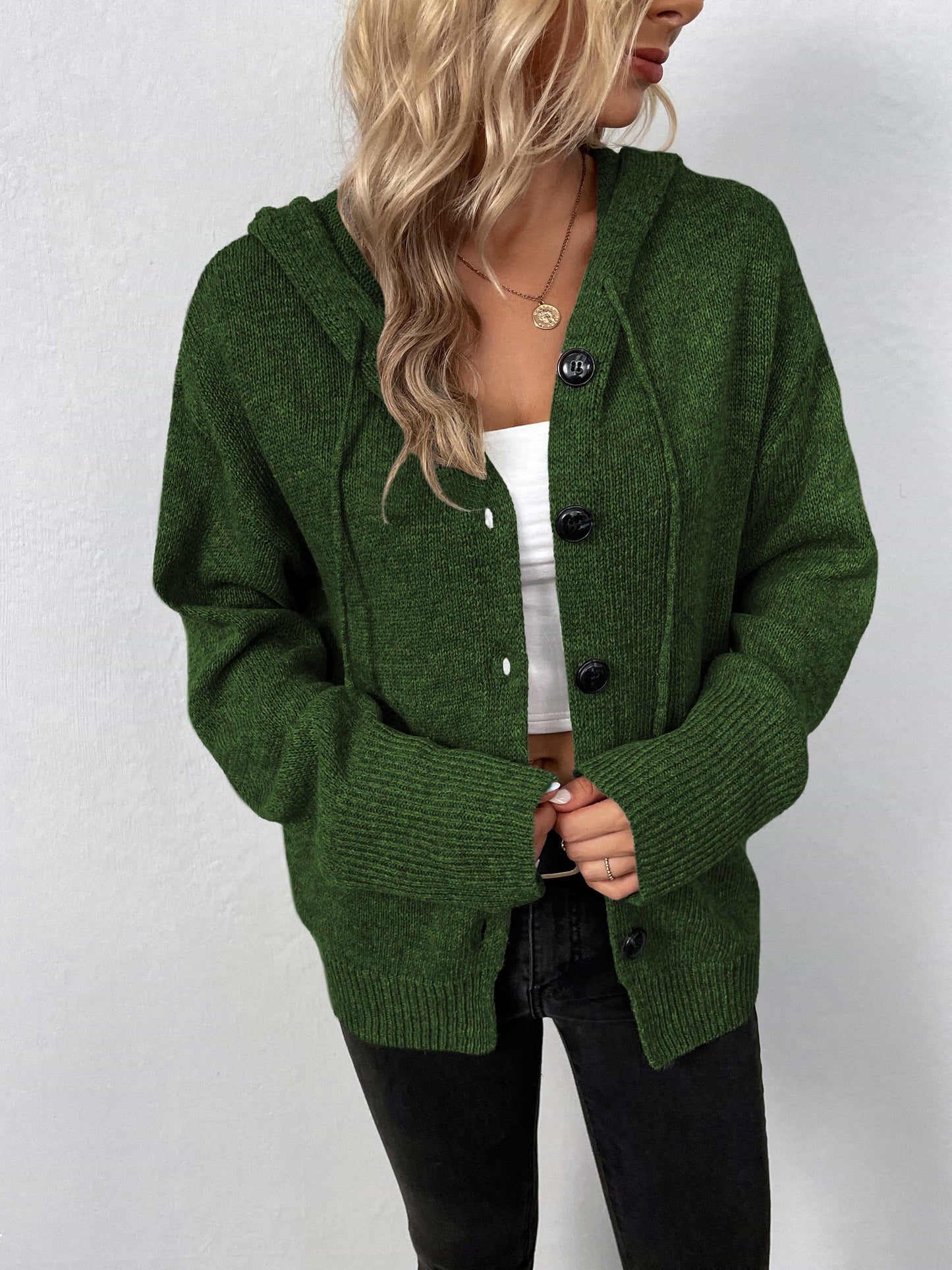 Button-Down Long Sleeve Hooded Sweater BLUE ZONE PLANET
