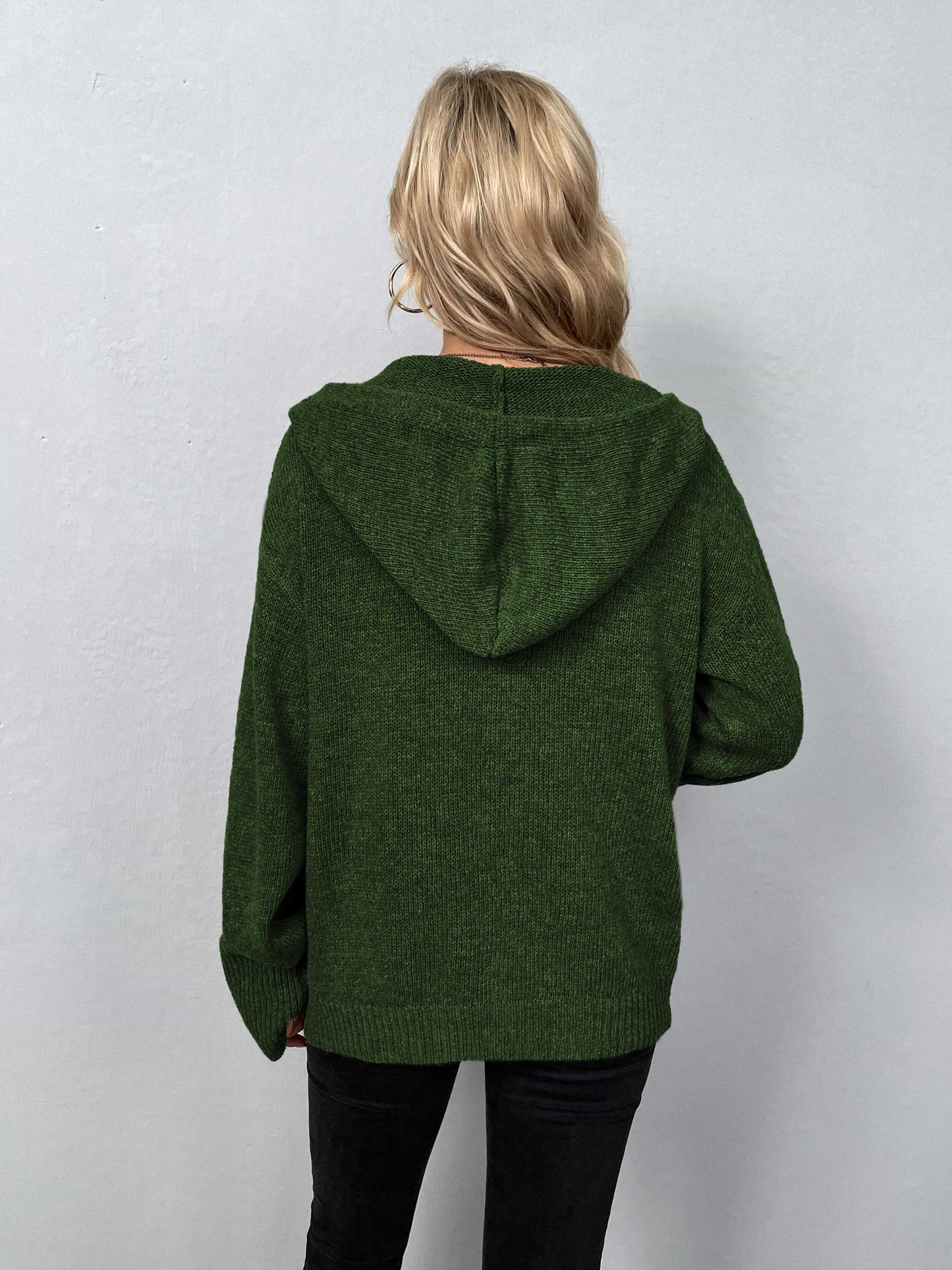 Button-Down Long Sleeve Hooded Sweater BLUE ZONE PLANET