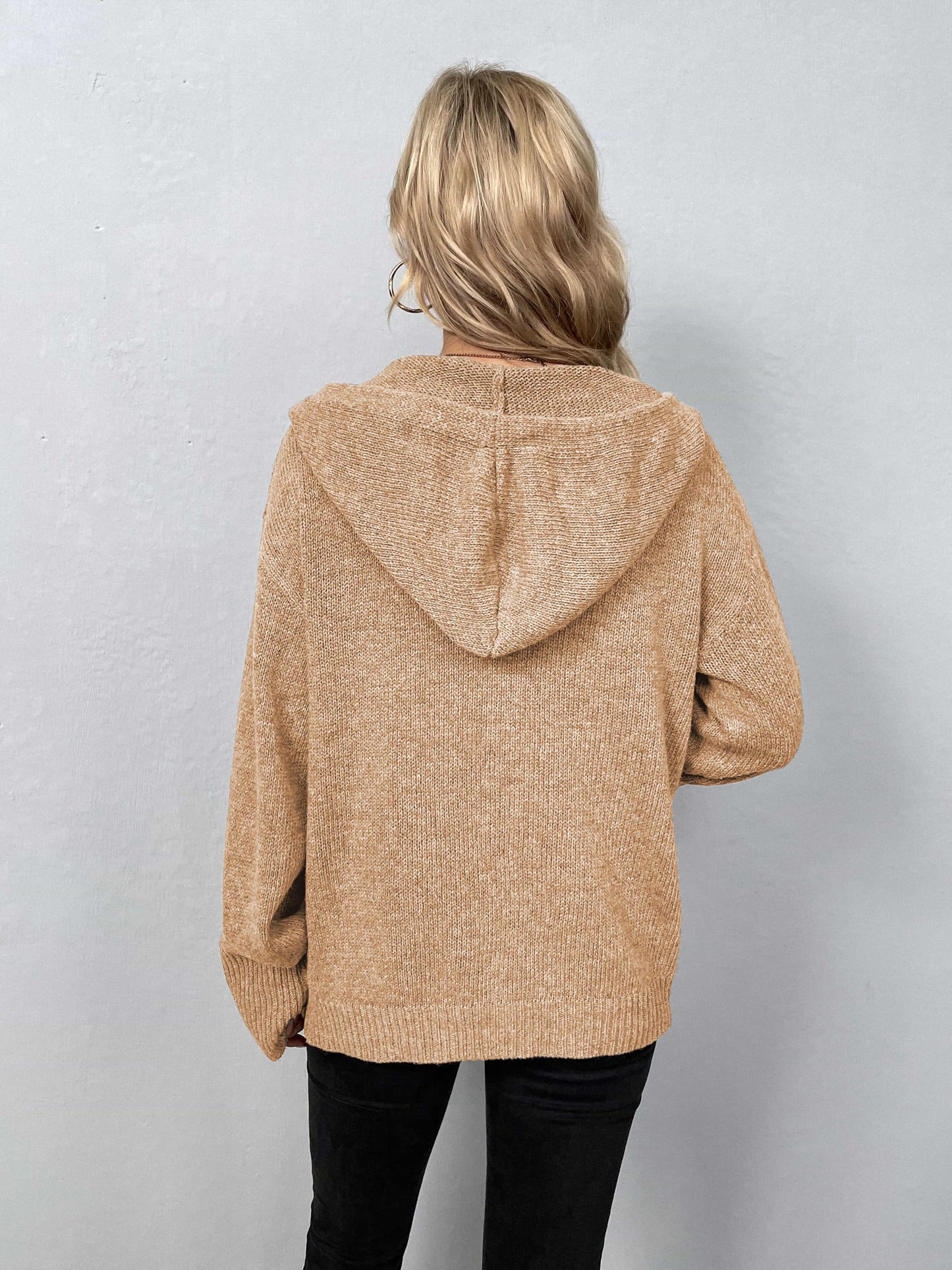 Button-Down Long Sleeve Hooded Sweater BLUE ZONE PLANET
