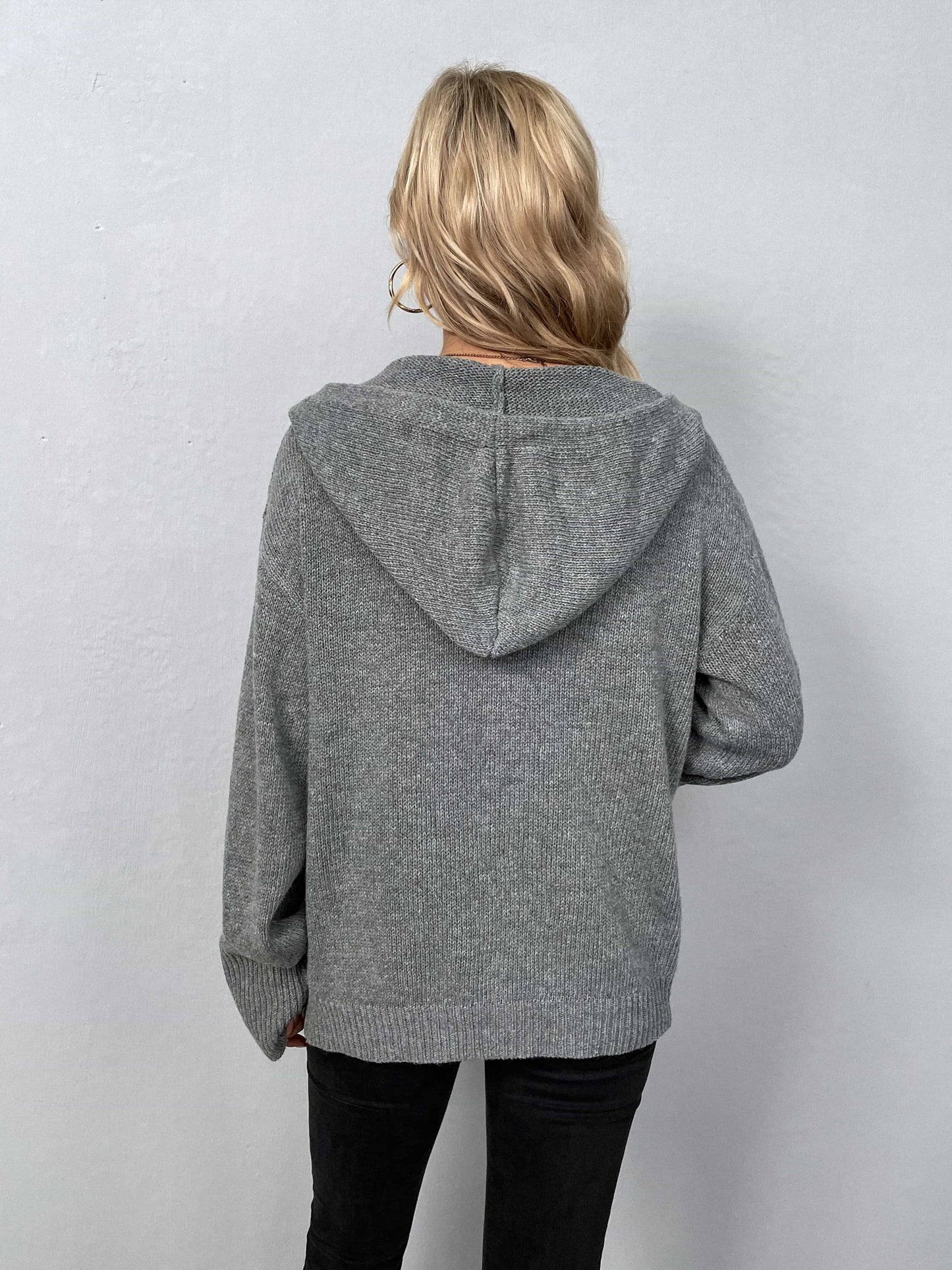 Button-Down Long Sleeve Hooded Sweater BLUE ZONE PLANET