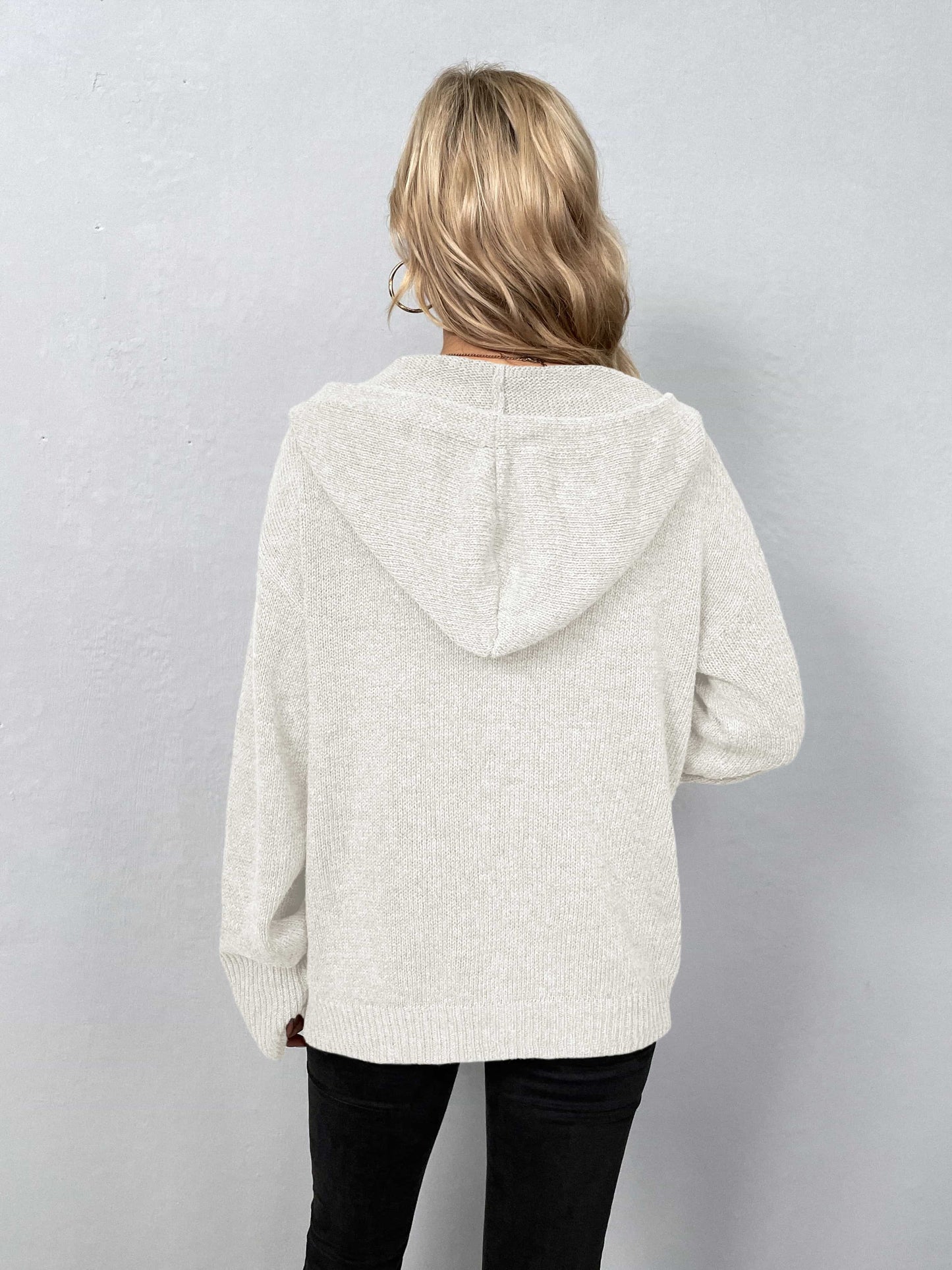 Button-Down Long Sleeve Hooded Sweater BLUE ZONE PLANET