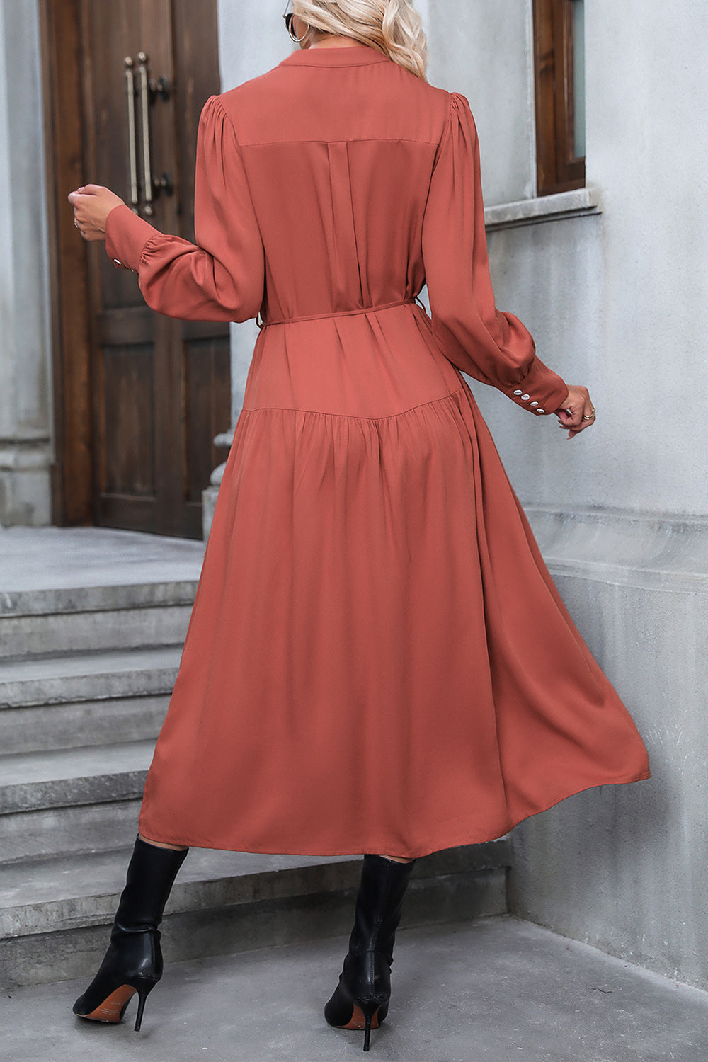 Button Down Notched Neck Dress BLUE ZONE PLANET