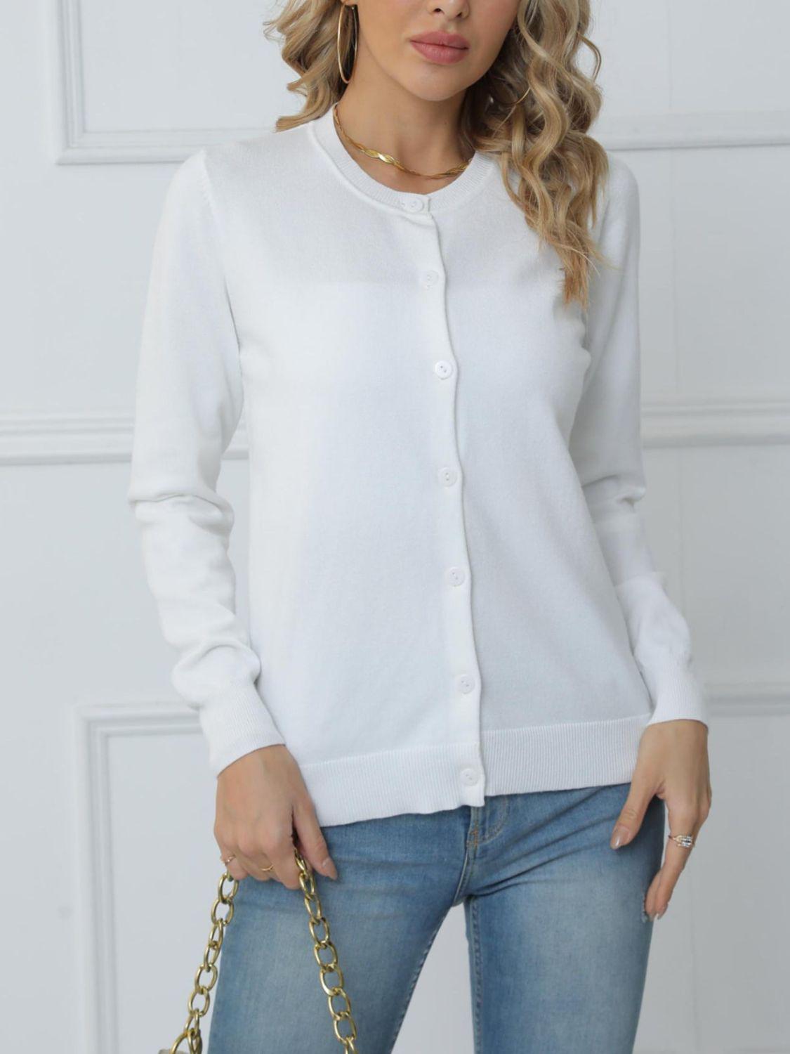 Button Down Round Neck Cardigan BLUE ZONE PLANET