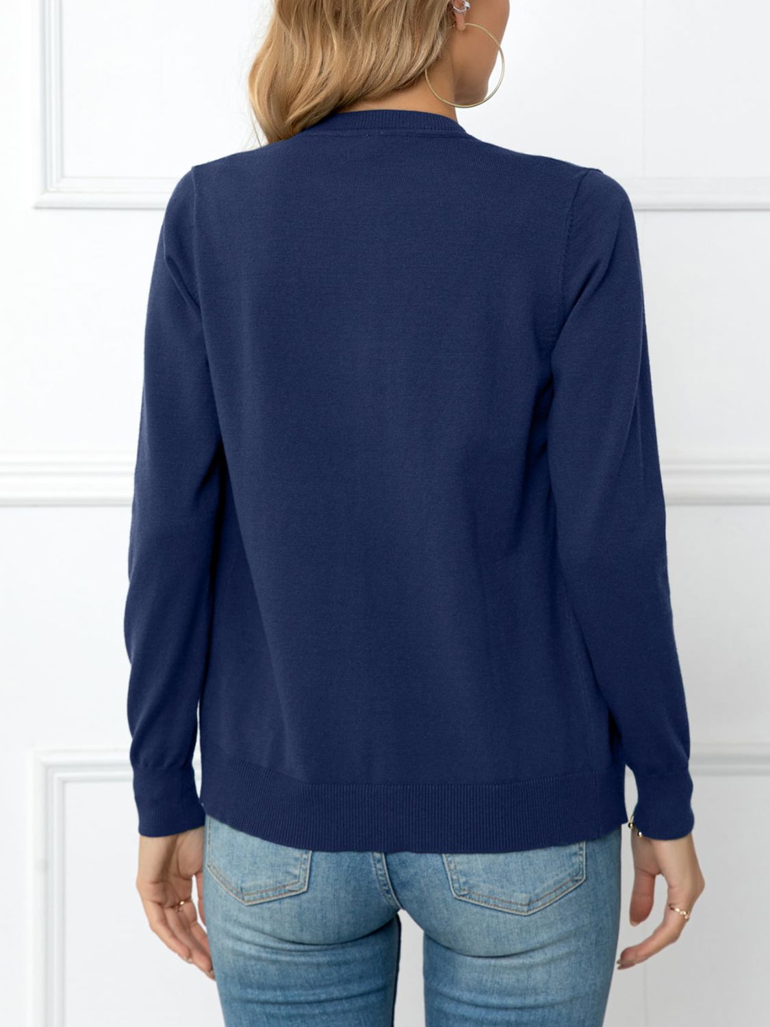 Button Down Round Neck Cardigan BLUE ZONE PLANET
