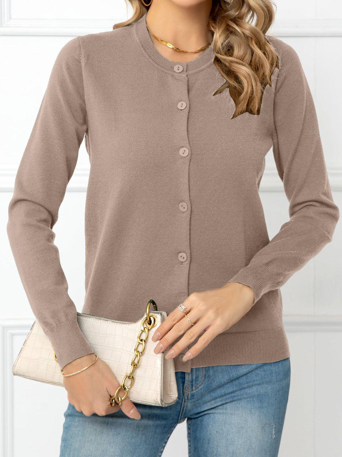 Button Down Round Neck Cardigan BLUE ZONE PLANET