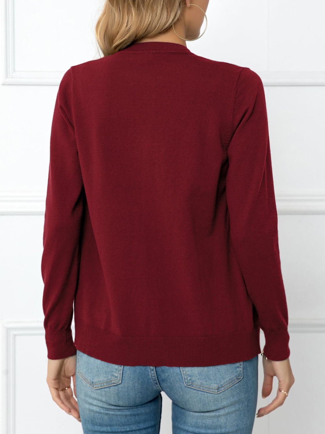 Button Down Round Neck Cardigan BLUE ZONE PLANET