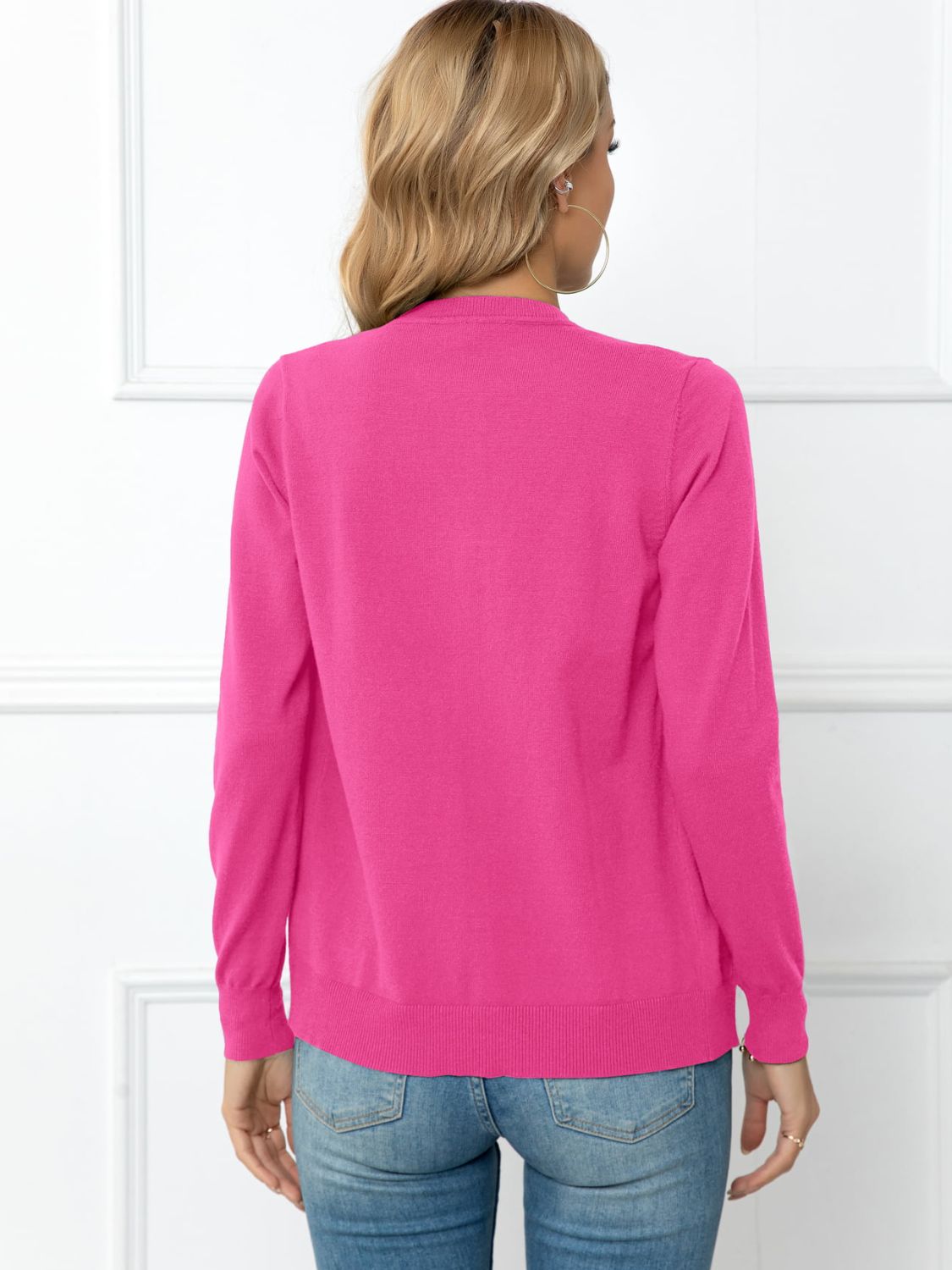 Button Down Round Neck Cardigan BLUE ZONE PLANET