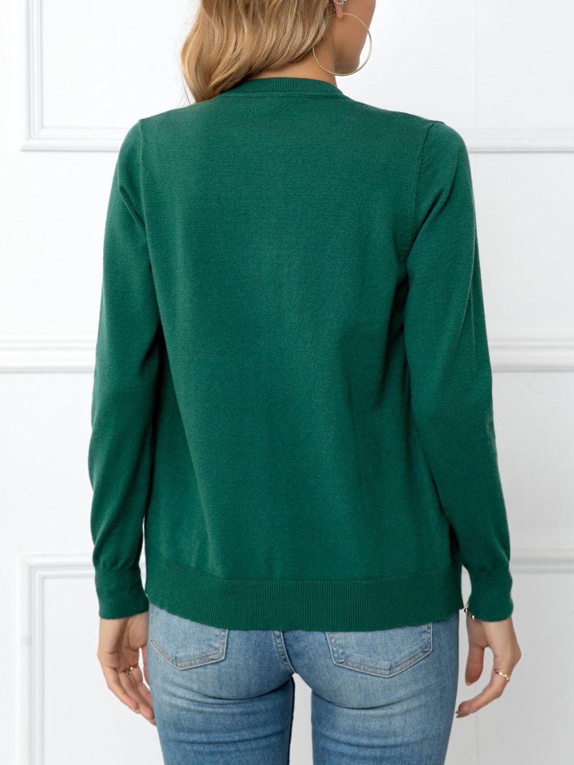 Button Down Round Neck Cardigan BLUE ZONE PLANET
