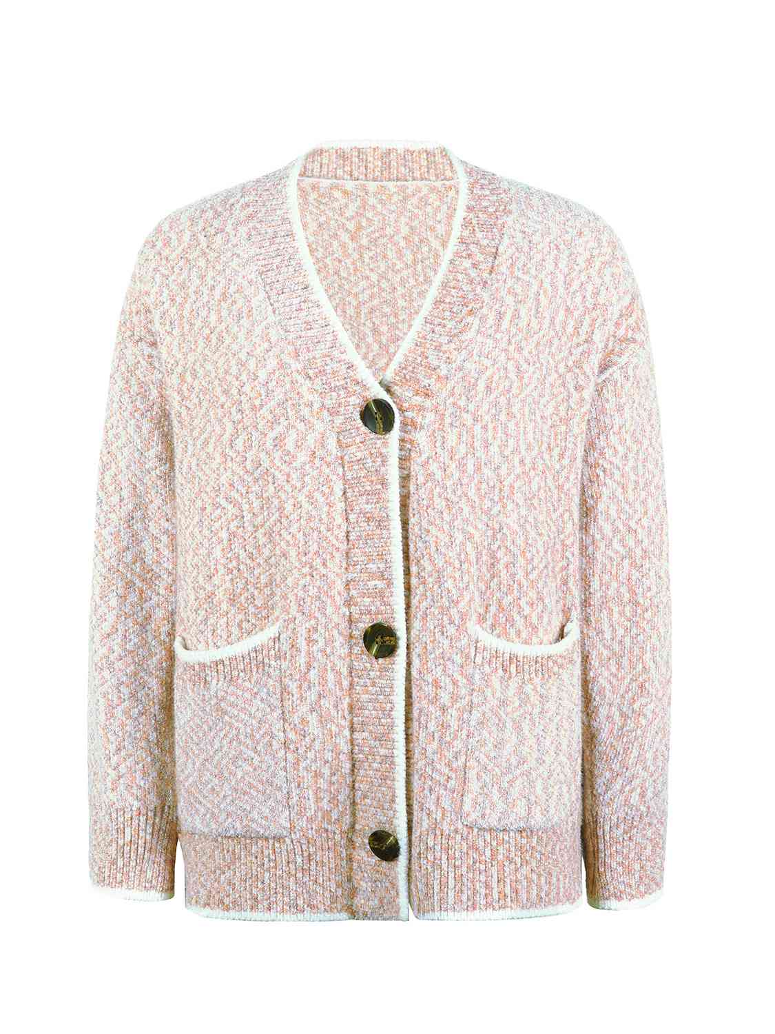 Button Down V-Neck Cardigan with Pockets BLUE ZONE PLANET