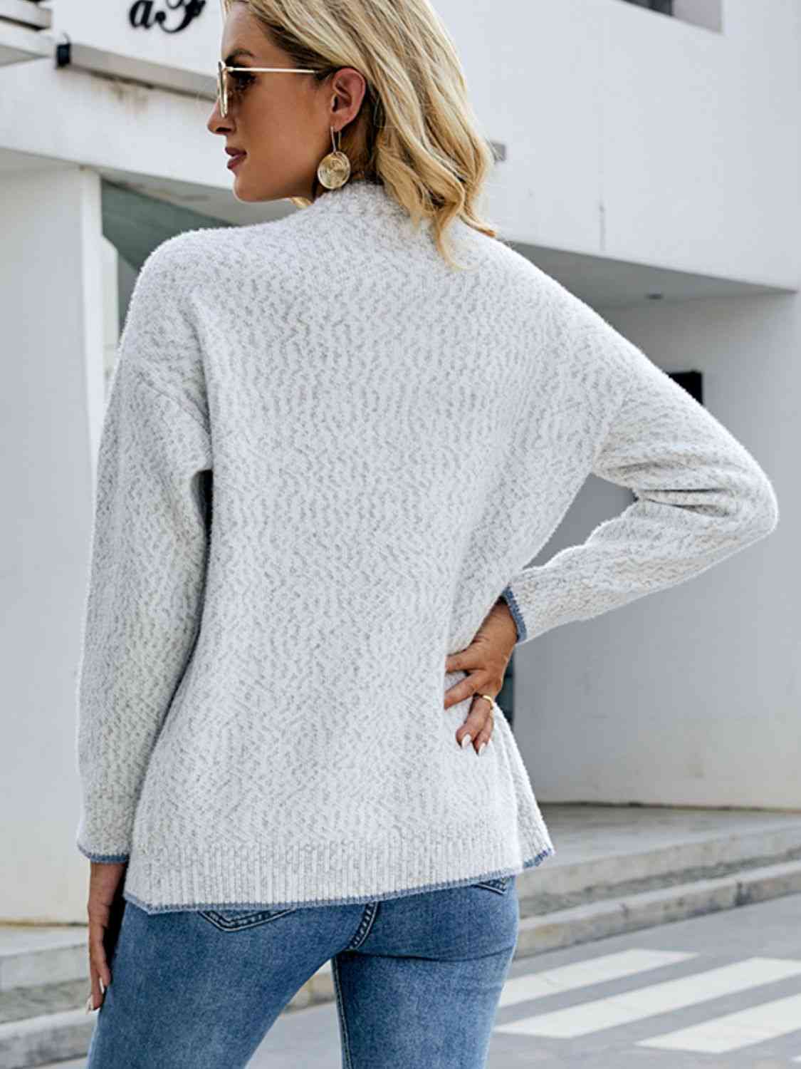 Button Down V-Neck Cardigan with Pockets BLUE ZONE PLANET