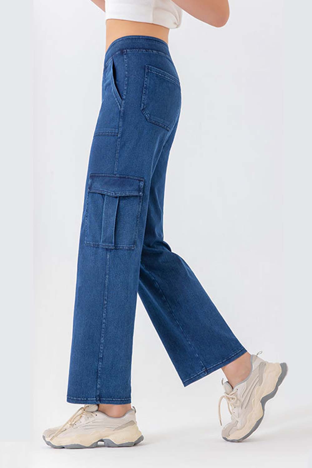 Button Fly Pocketed Long Jeans BLUE ZONE PLANET