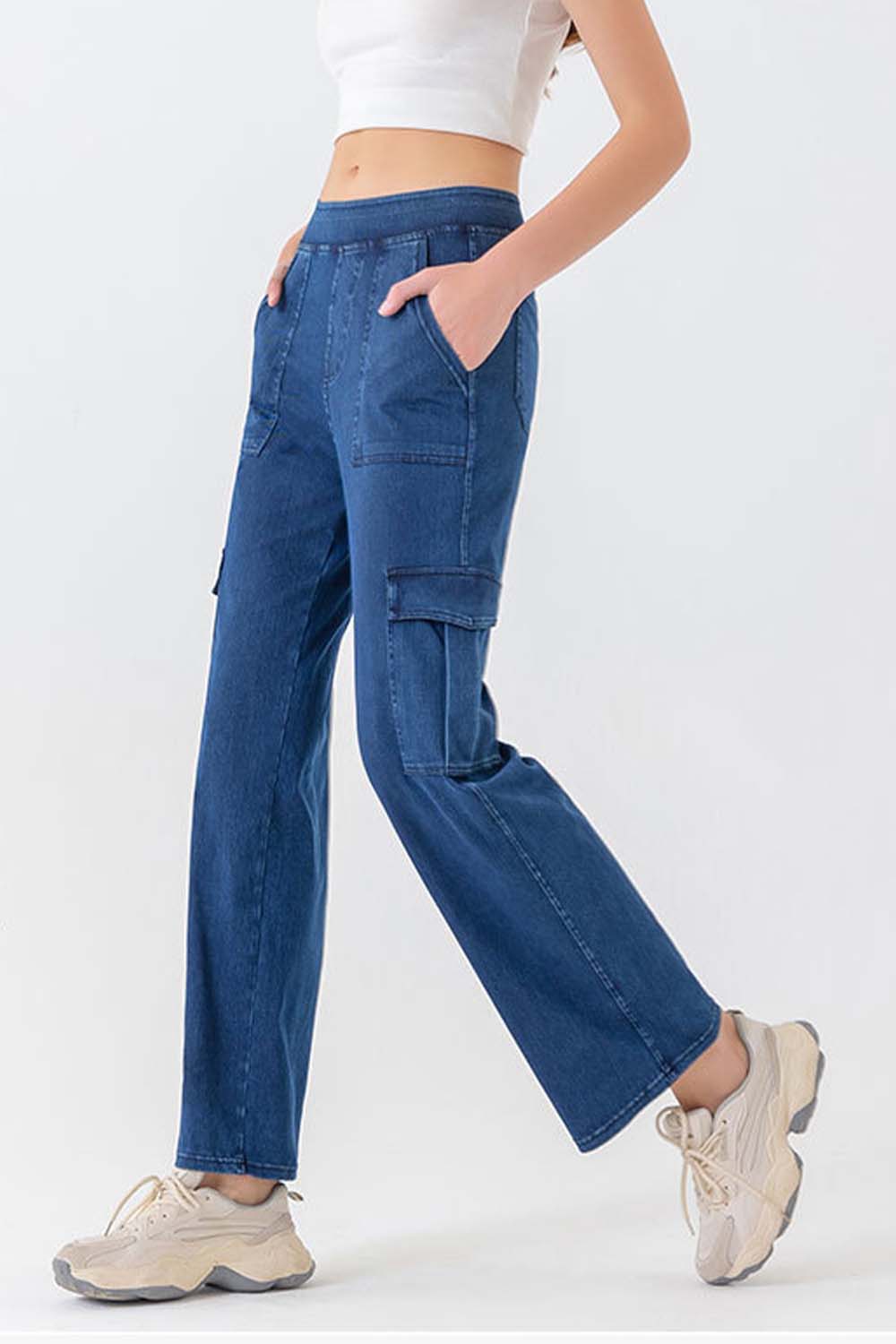 Button Fly Pocketed Long Jeans BLUE ZONE PLANET