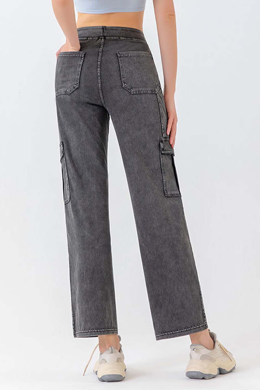 Button Fly Pocketed Long Jeans BLUE ZONE PLANET