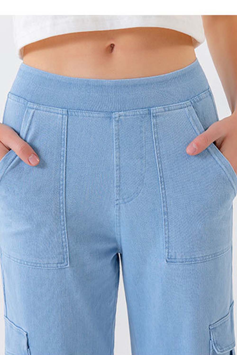 Button Fly Pocketed Long Jeans BLUE ZONE PLANET