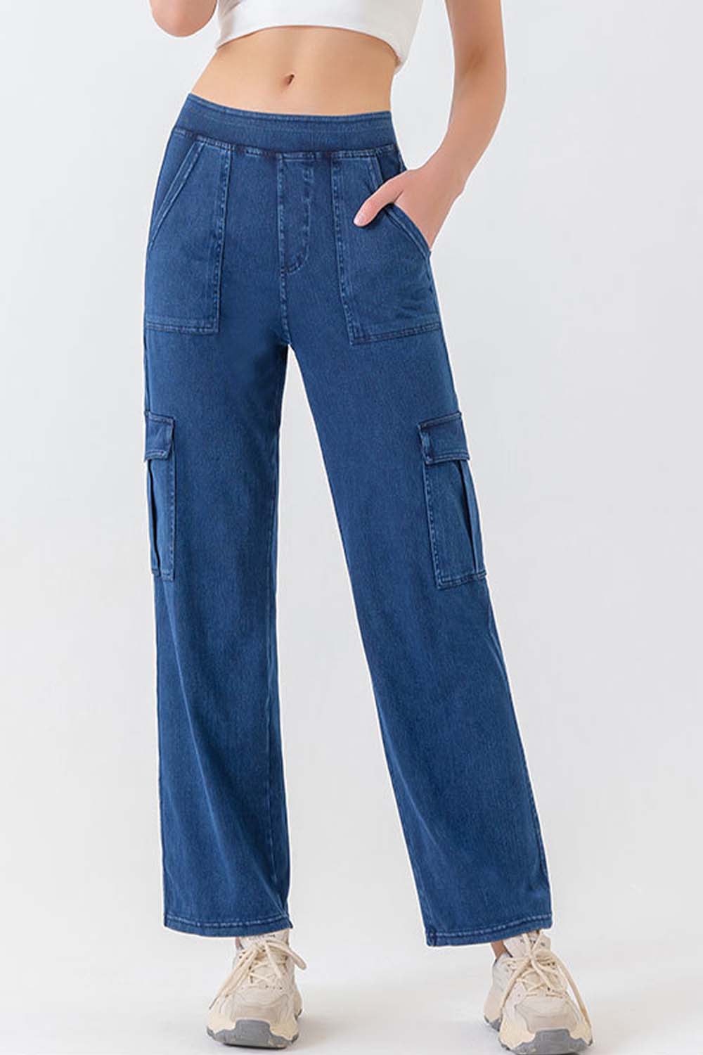 Button Fly Pocketed Long Jeans BLUE ZONE PLANET