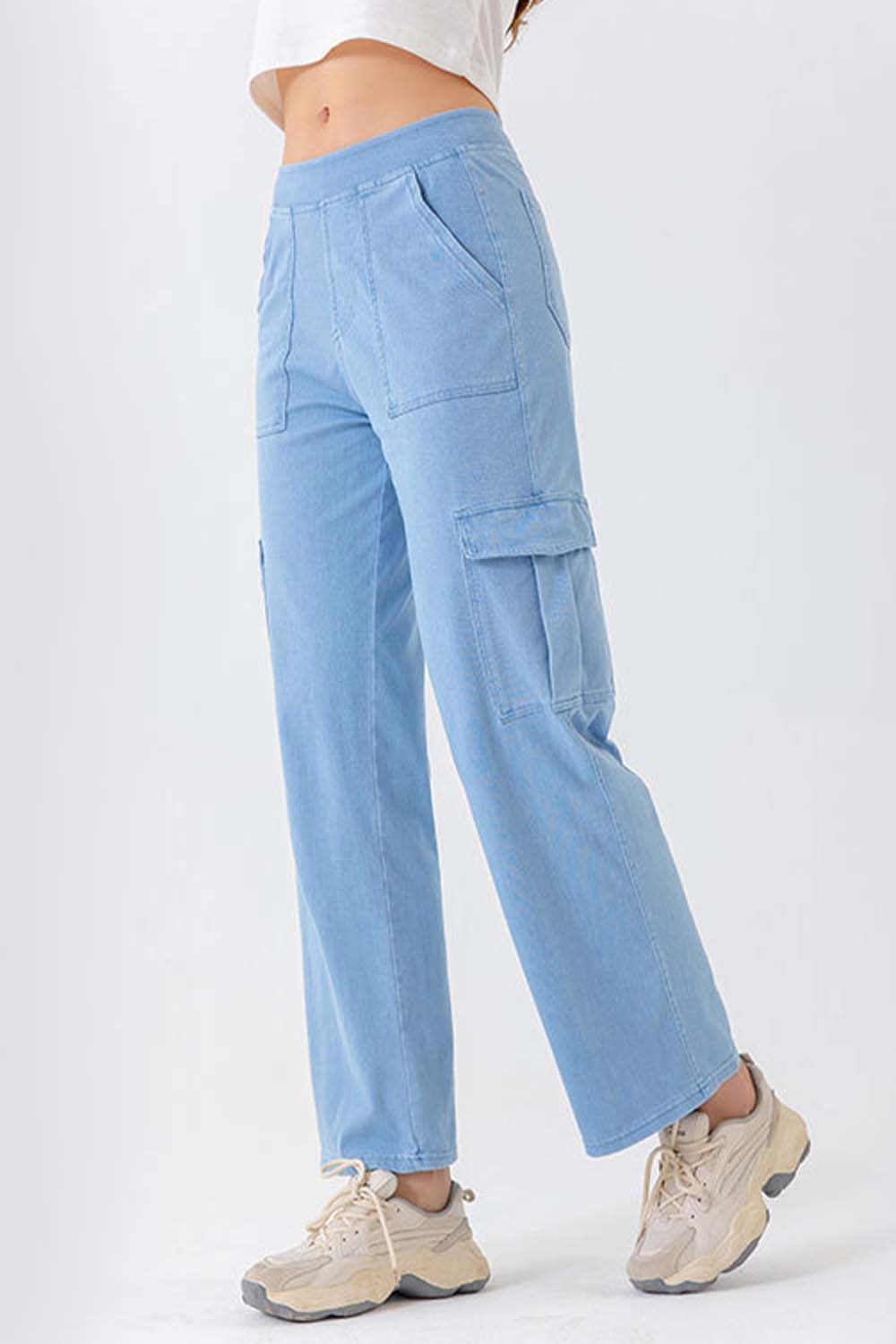 Button Fly Pocketed Long Jeans BLUE ZONE PLANET