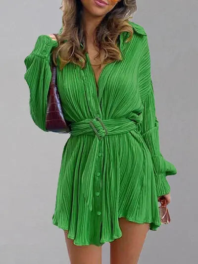 Button Up Dropped Shoulder Shirt Dress BLUE ZONE PLANET