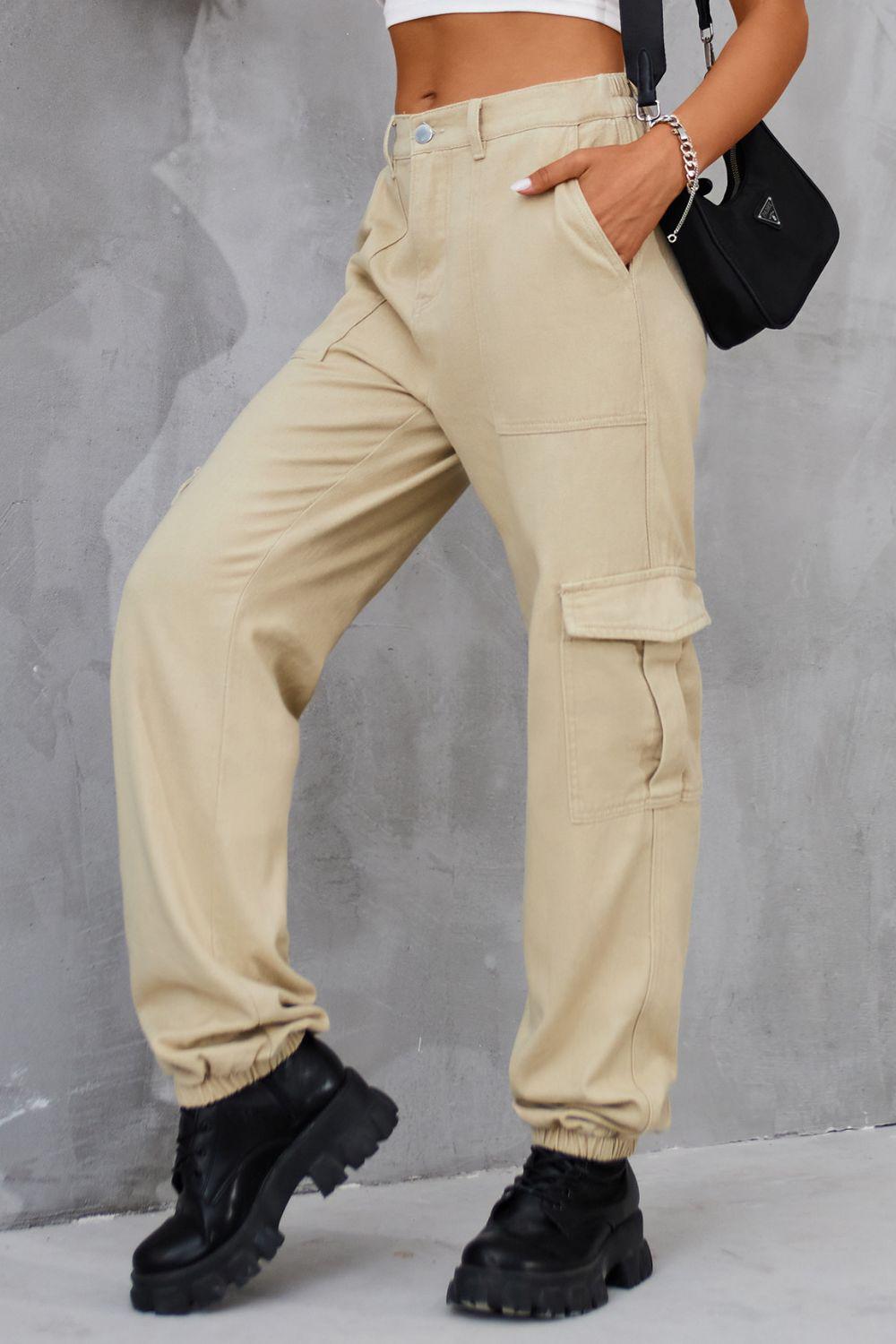 Buttoned High Waist Jeans with Pockets BLUE ZONE PLANET
