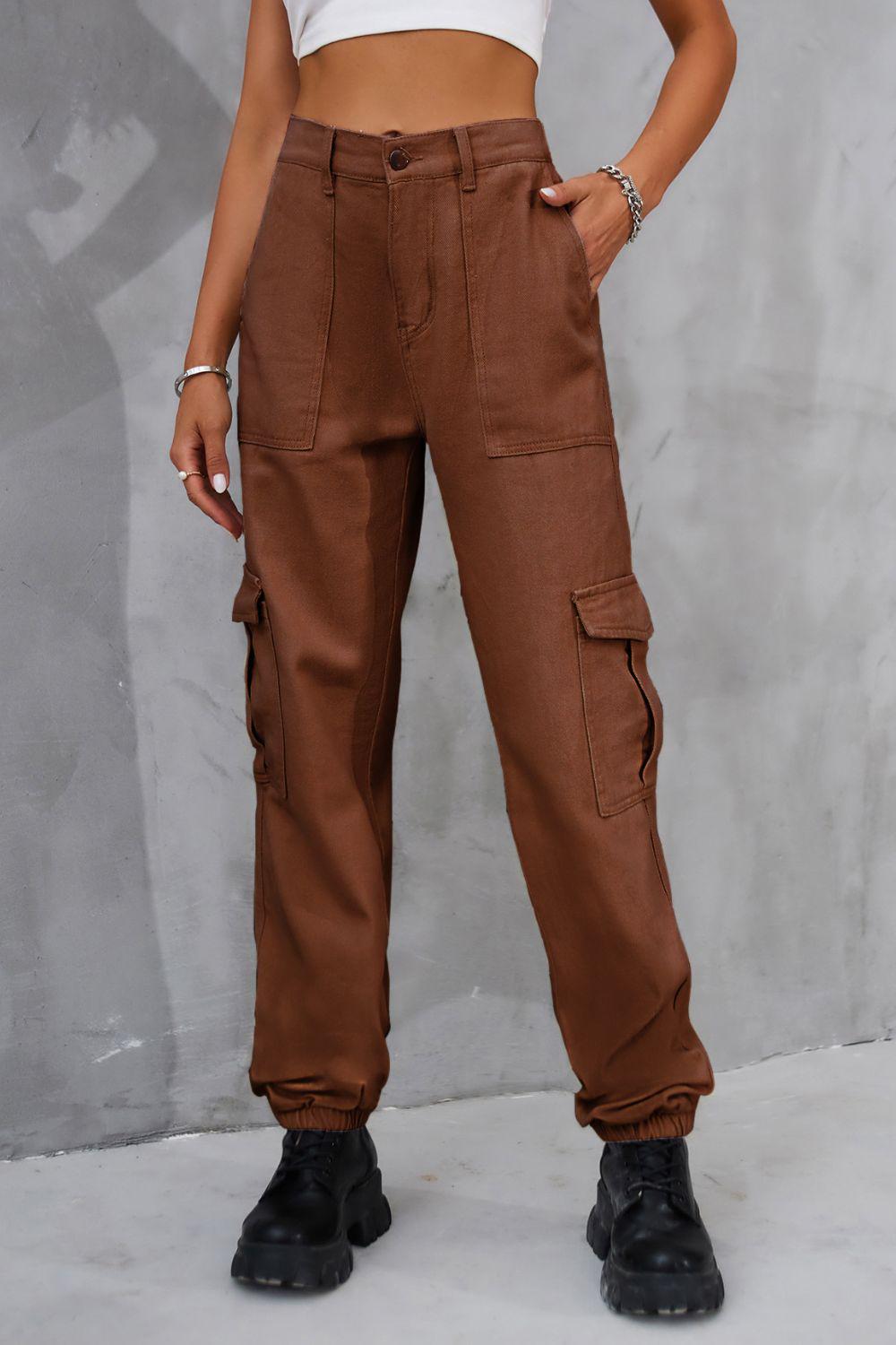 Buttoned High Waist Jeans with Pockets BLUE ZONE PLANET