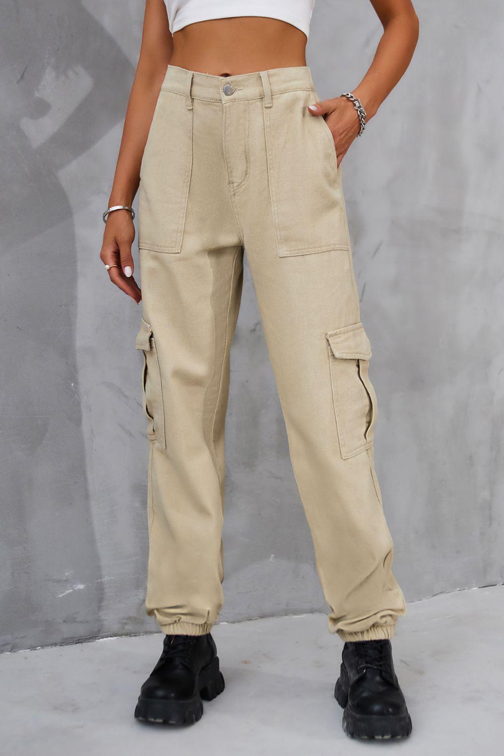 Buttoned High Waist Jeans with Pockets BLUE ZONE PLANET