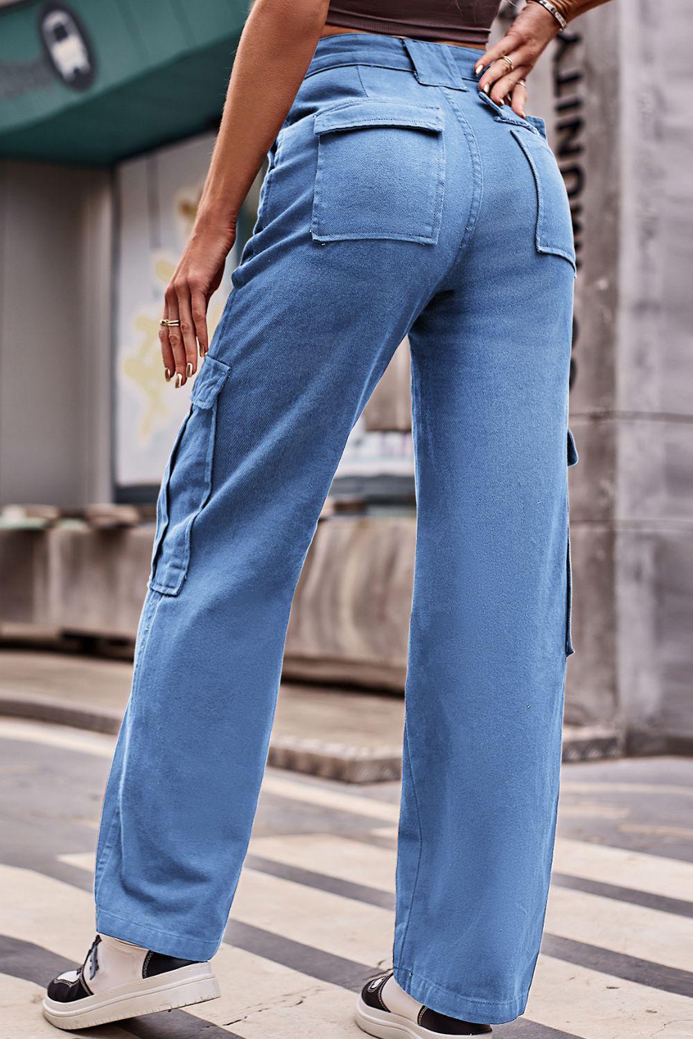 Buttoned High Waist Loose Fit Jeans BLUE ZONE PLANET