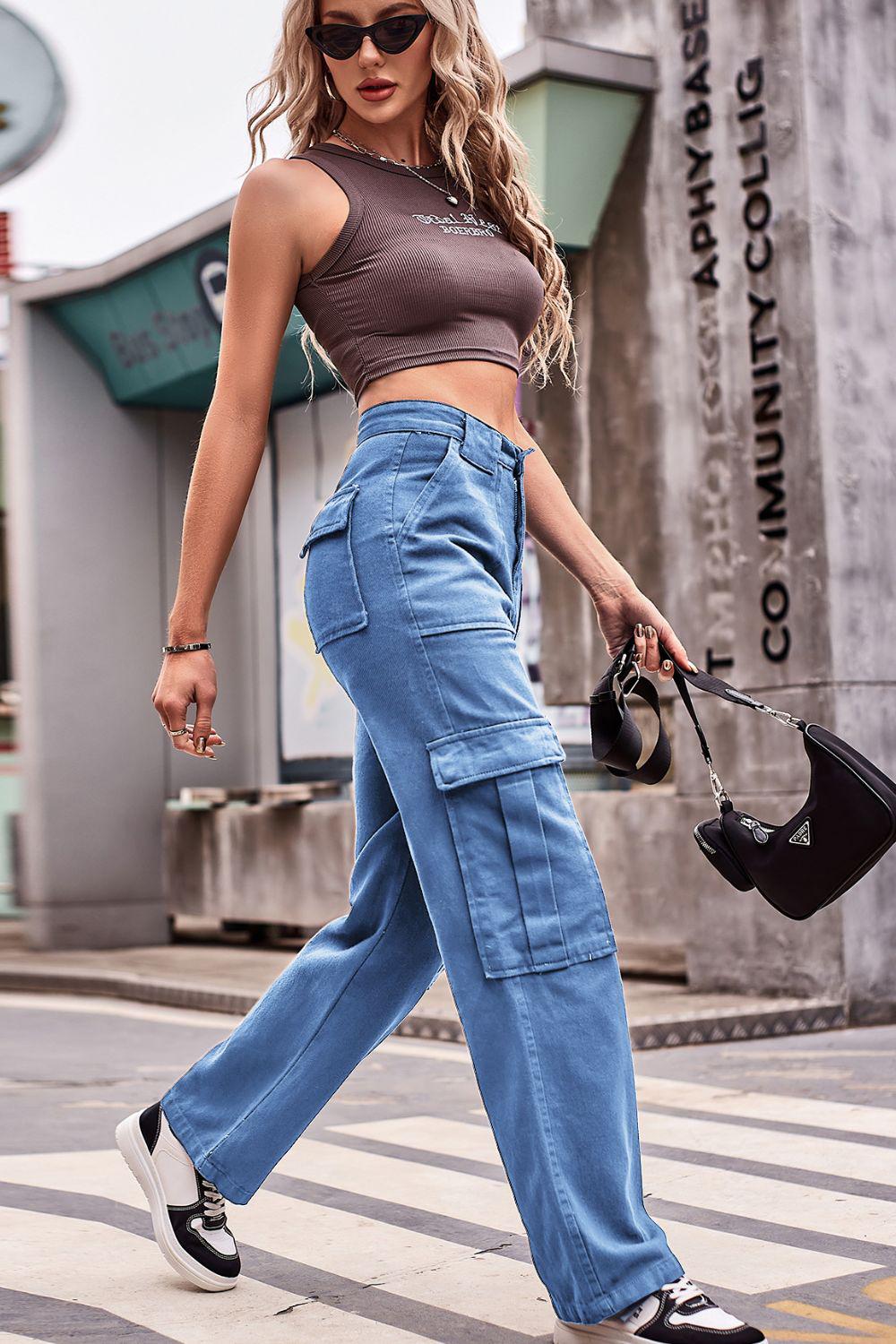 Buttoned High Waist Loose Fit Jeans BLUE ZONE PLANET